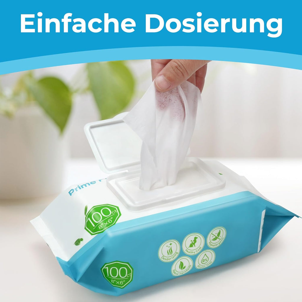 PrimePets Feuchttuecher fuer Hund und Katze 3x100 Stueck unparfuemiert