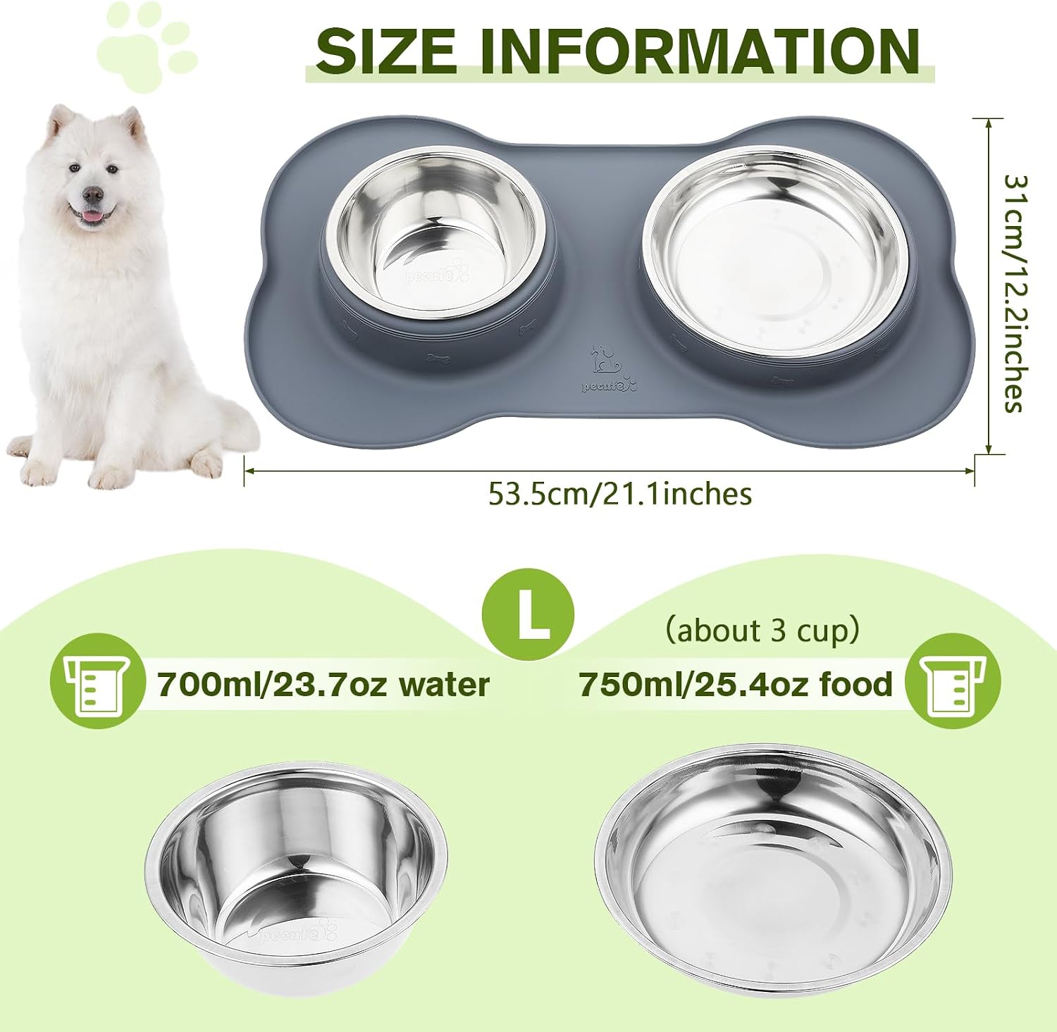 Pecute Futternapf Edelstahl 3-in-1 mit rutschfester Silikonmatte S-L