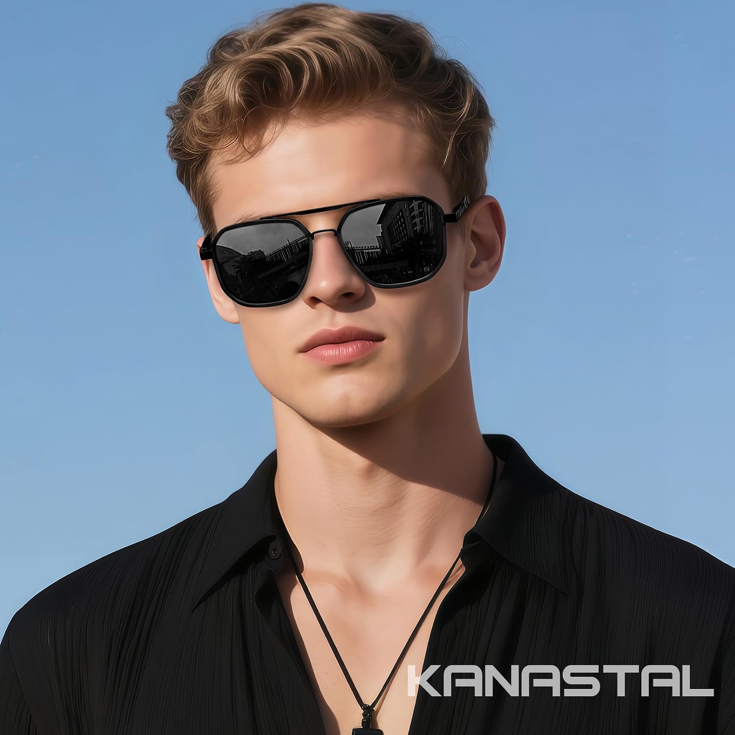 KANASTAL Herren Sonnenbrille polarisiert quadratisch Metallrahmen UV400