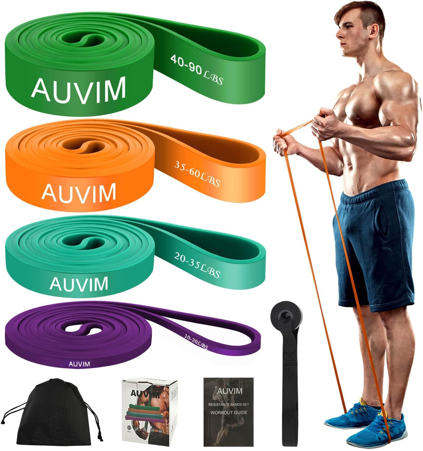 Widerstandsband Set 3 Stufen mit Tueranker und Tasche fuer Fitness Yoga Pilates