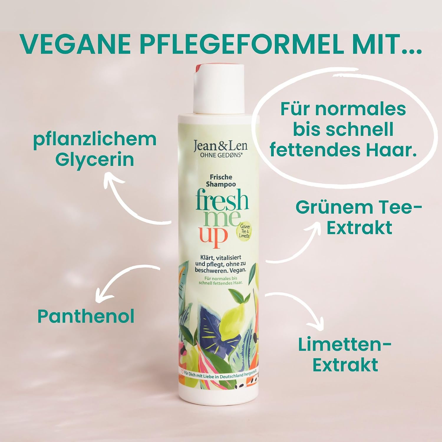 Jean & Len Frisches Shampoo Gruener Tee Limette 300 ml vegan ohne Silikone