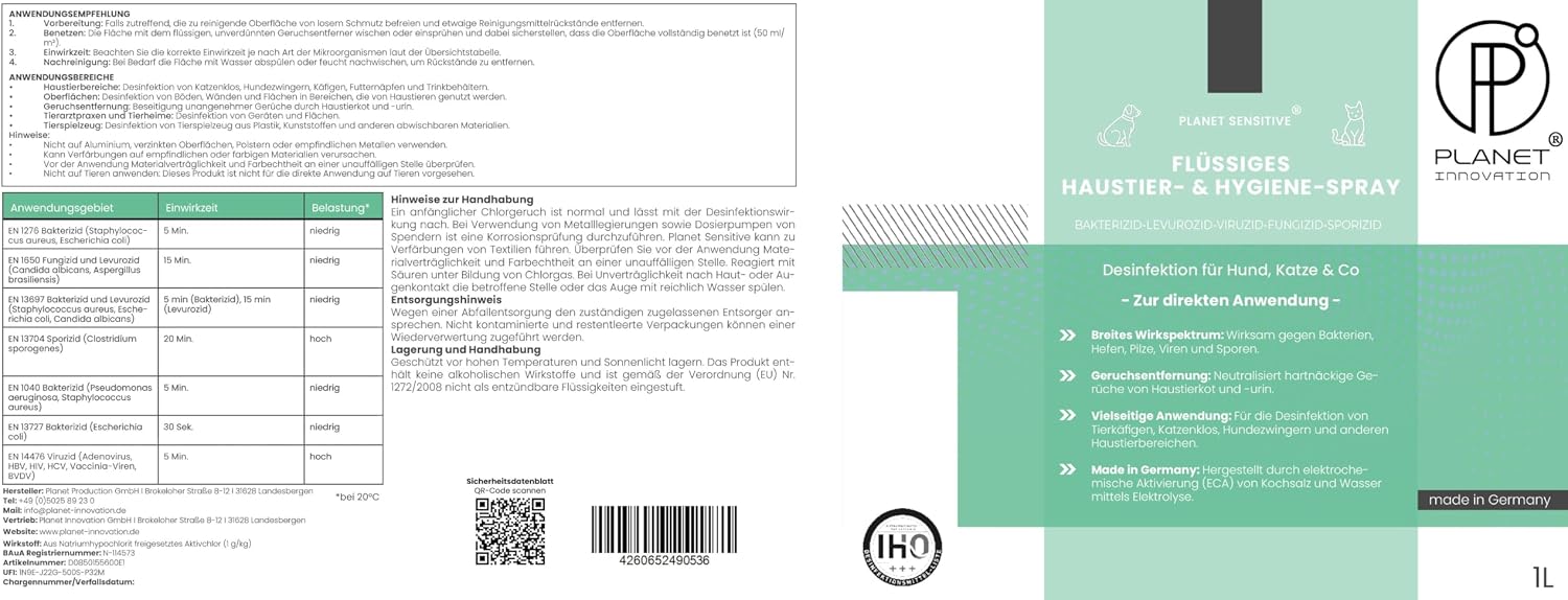 Planet Sensitive Hygiene Spray fuer Hunde und Katzen - Geruchsentferner