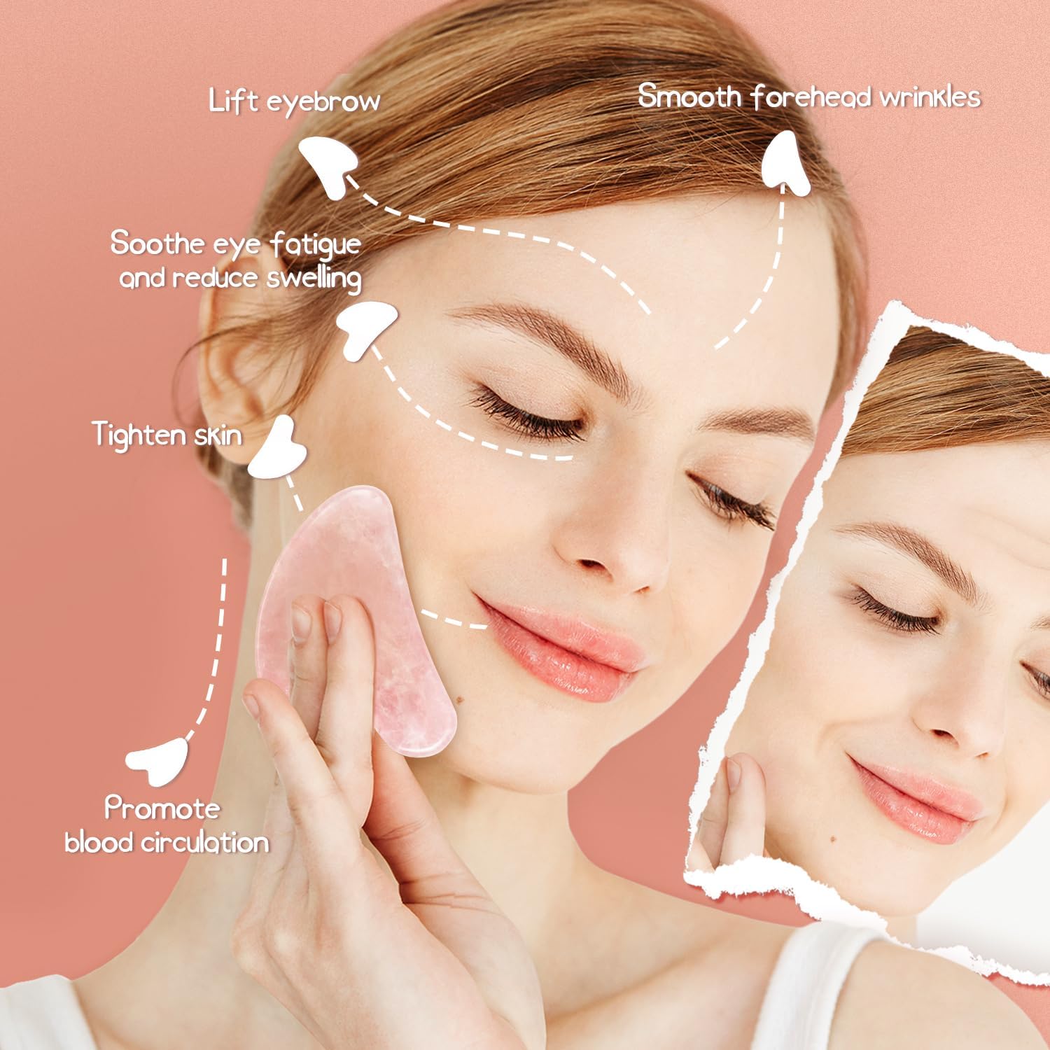 Flagest Gua Sha Rosenquarz Herzform Gesichtsmassage Anti Falten Tool