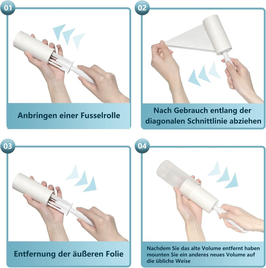 Fusselrollen Set 6 Rollen + 2 Abroller mit Staubschutzhuelle, 60 Blatt/Rolle