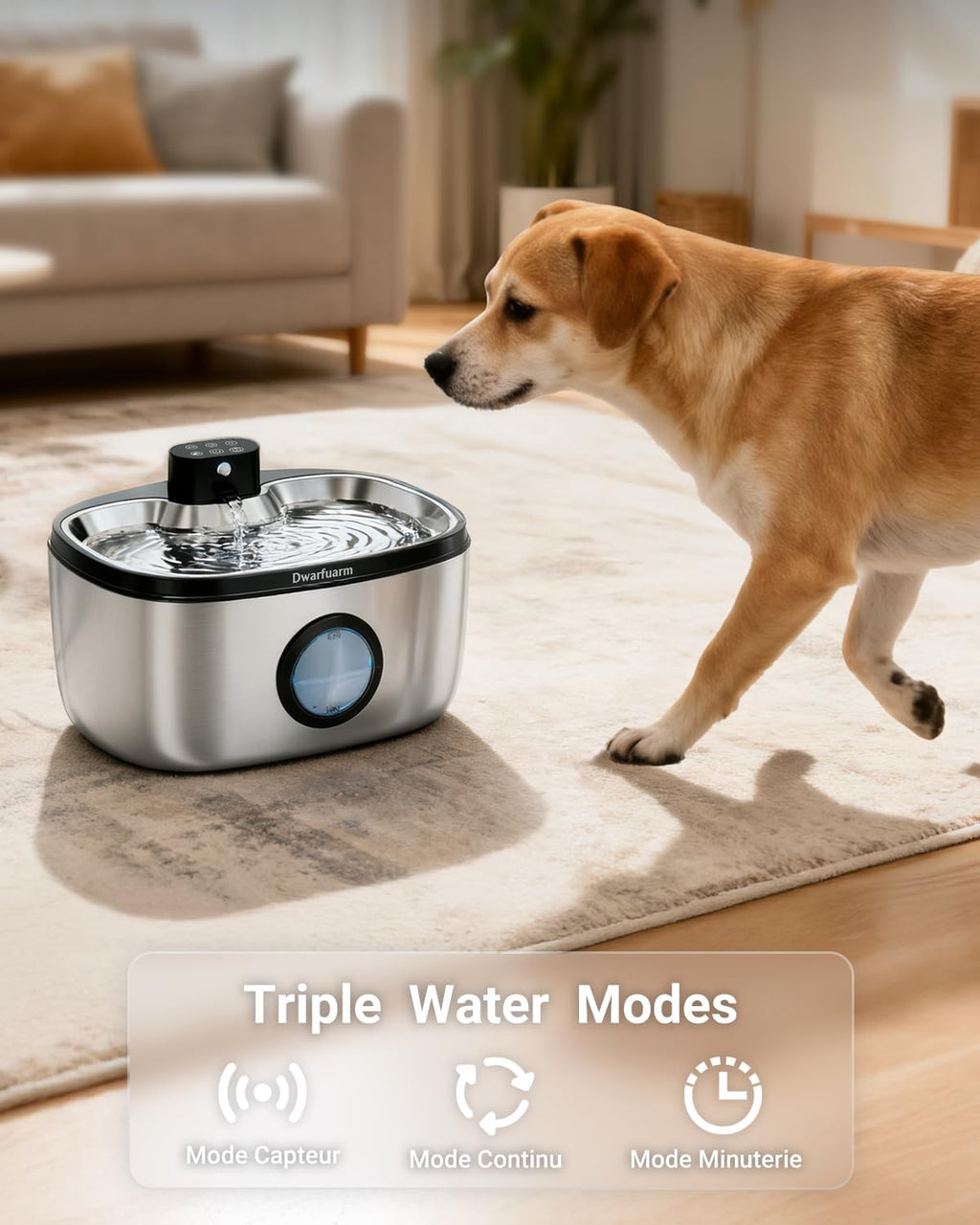 Kabelloser Trinkbrunnen fuer Hunde Katzen, 4000mAh, LED Sensor, Edelstahl, 4‑S