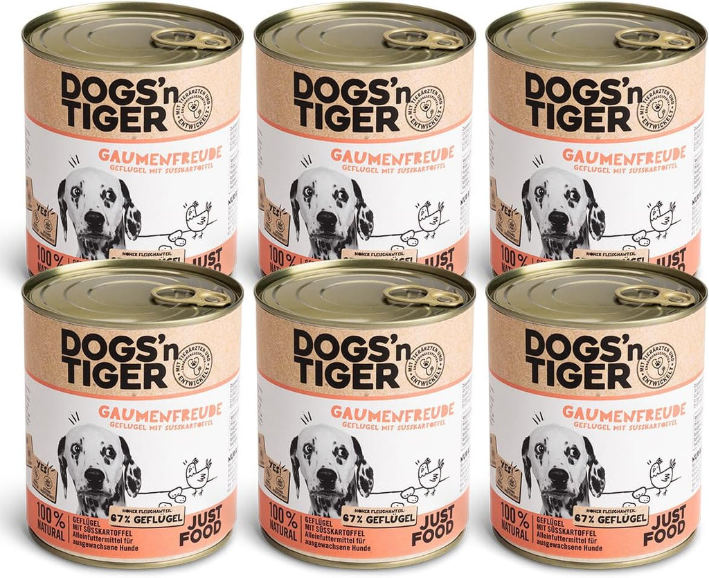 Dogs’n Tiger Adult Nassfutter Huhn 67% Fleisch 6x400g Mahlzeit versch