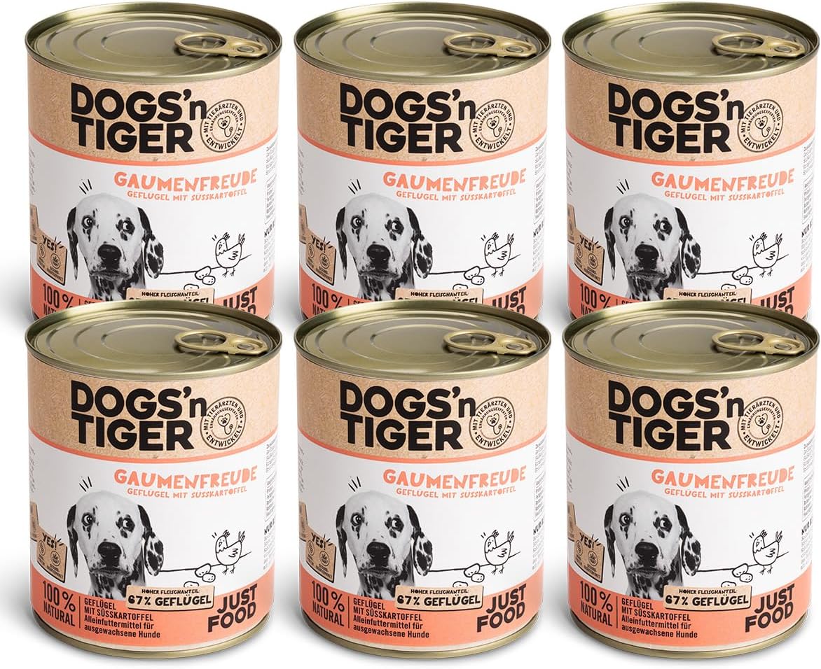 Dogs’n Tiger Adult Nassfutter Huhn 67% Fleisch 6x400g Mahlzeit versch