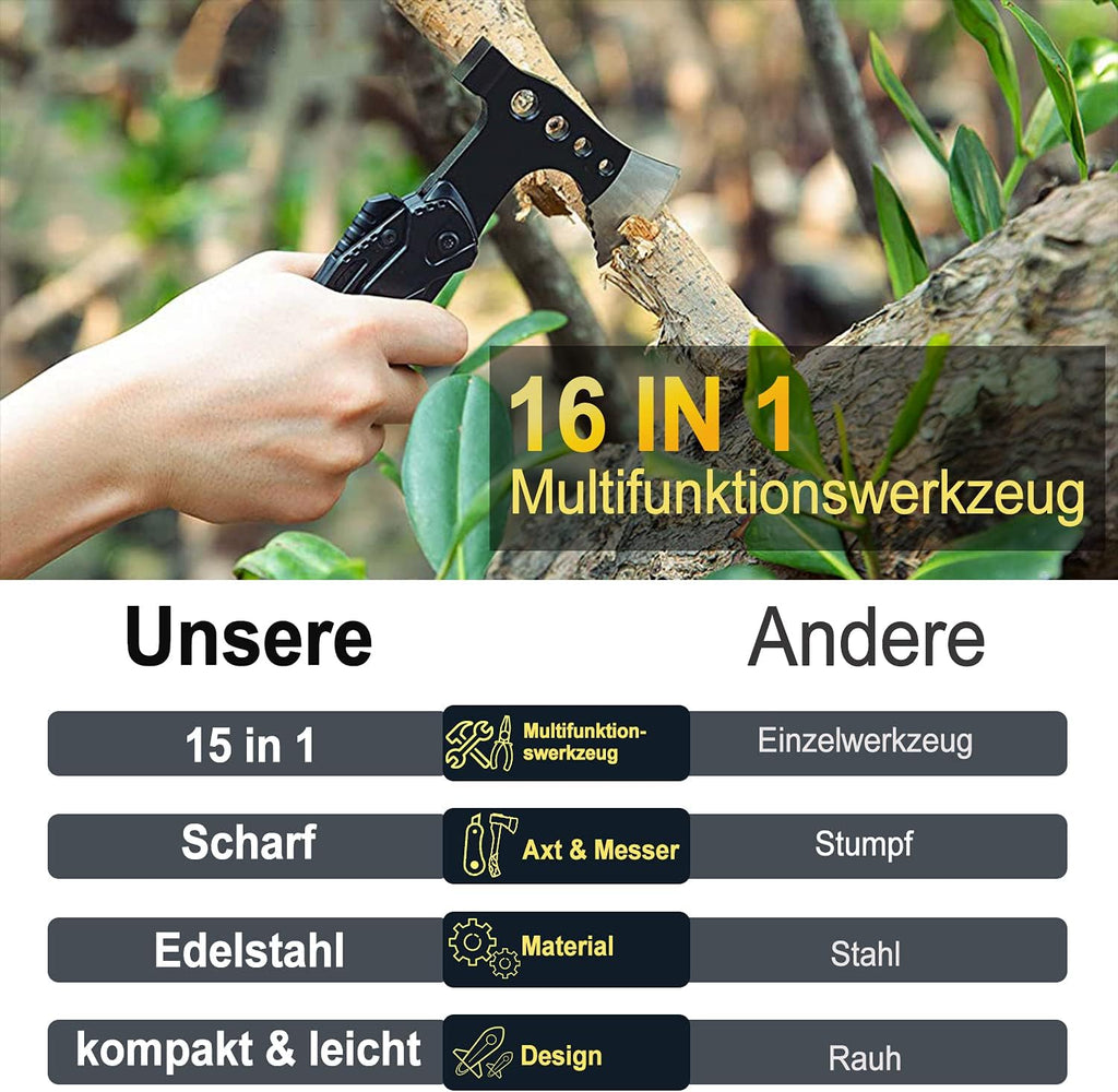 Multitool 16-in-1 Camping Survival Werkzeug Zange Axt Klappmesser Edelstahl schw