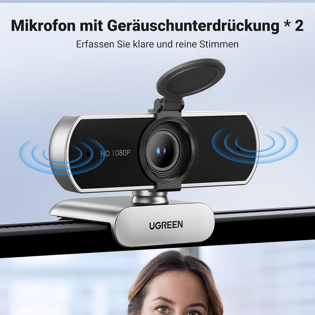 UGREEN Webcam 1080p Full HD USB mit Mikrofon 90° Sichtfeld