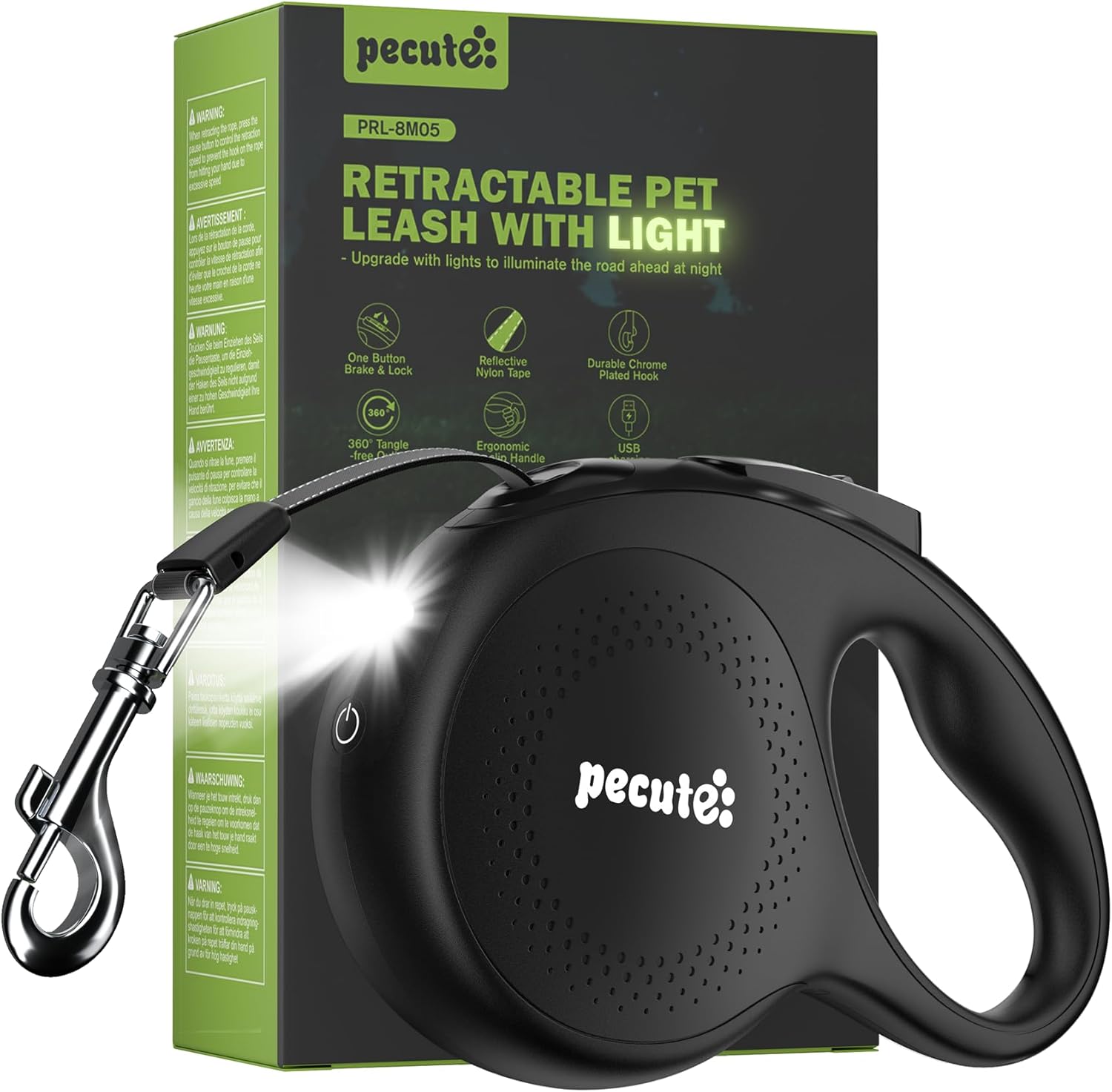Pecute Rollleine 8 m LED wiederaufladbar 360° Drehgelenk verknotungsfrei