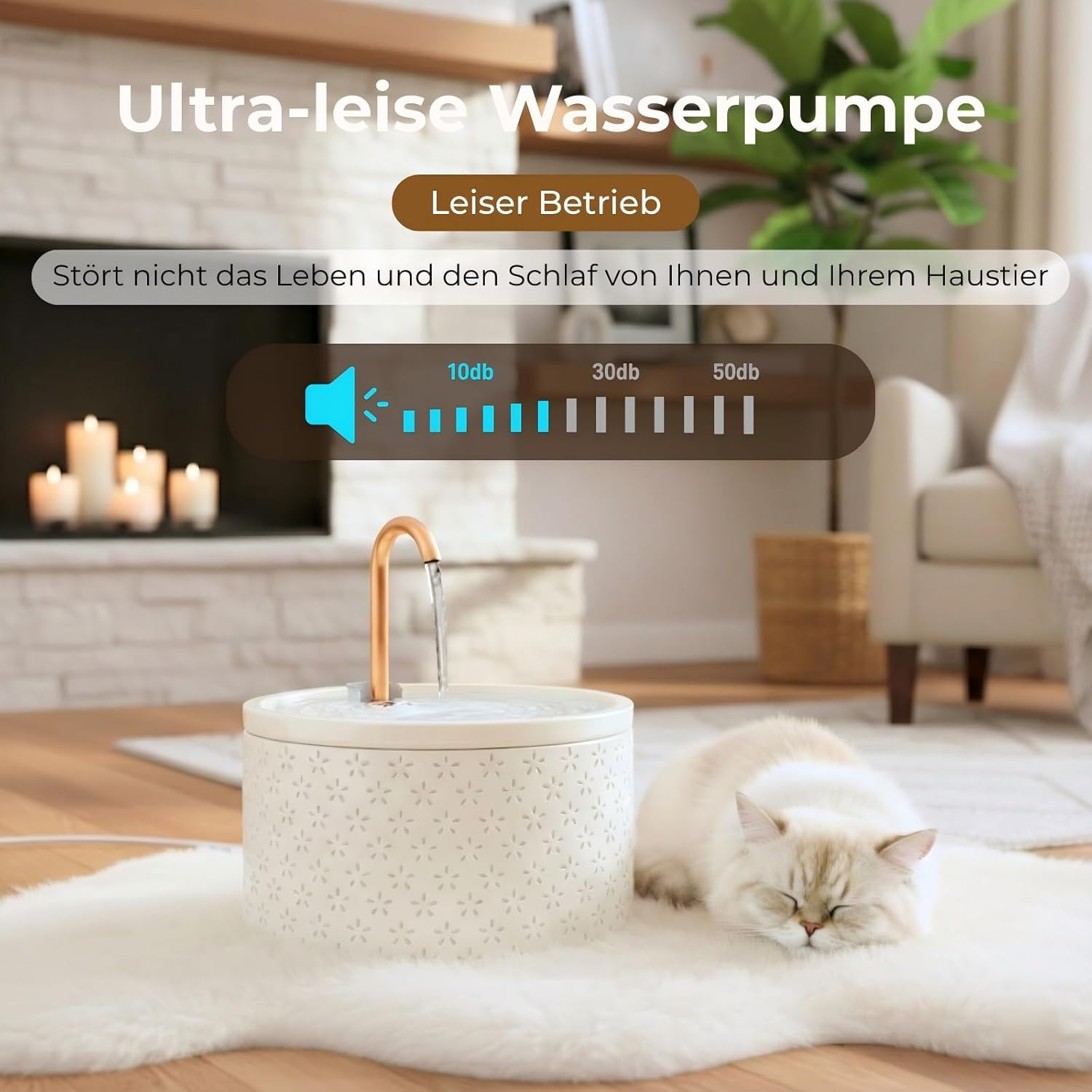 MISFANS Katzenbrunnen Keramik leiser Trinkbrunnen mit Filtersystem weiss