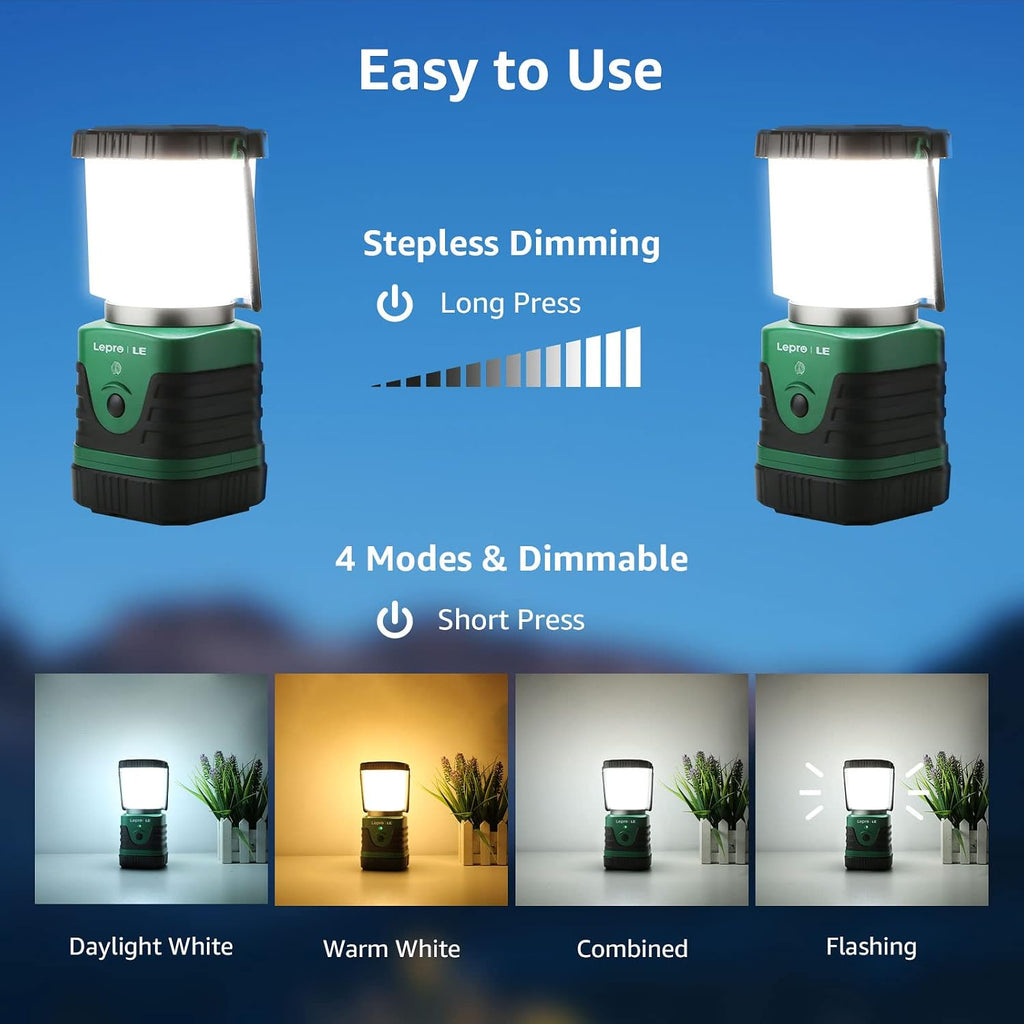 LE LED Campinglampe wiederaufladbar 4 Helligkeiten mit Buegel & Haken