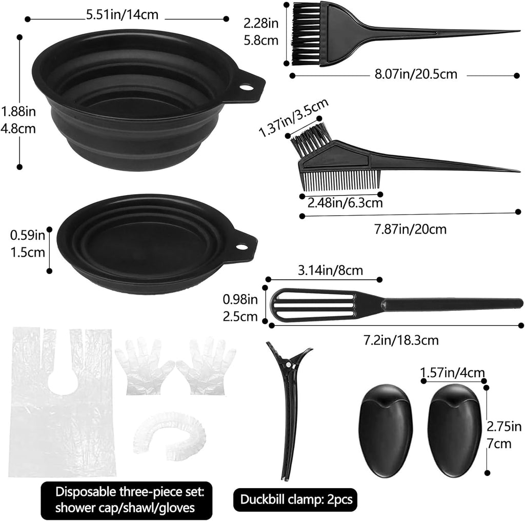 5er Set Haarfaerbepinsel mit Schale, Buerste, Kamm und Ohrenabdeckung