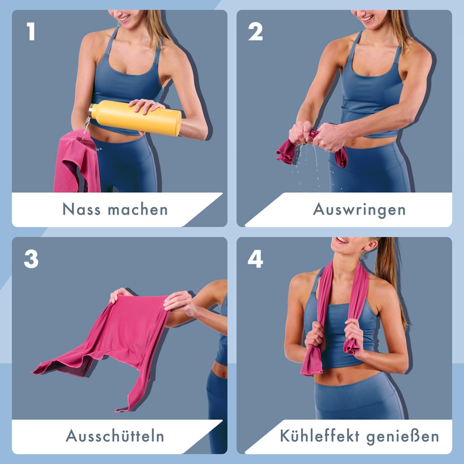 Blumtal Kuehlhandtuch 100x30 cm Mikrofaser Sporthandtuch mit Tasche Grau