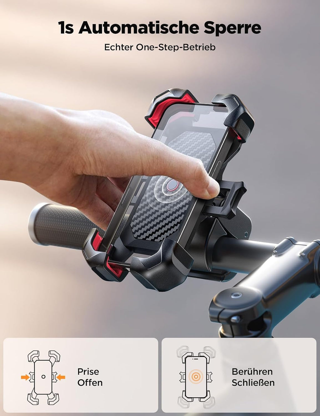 Handyhalterung Fahrrad Lenker 360° drehbar Autolock Smartphone Halter