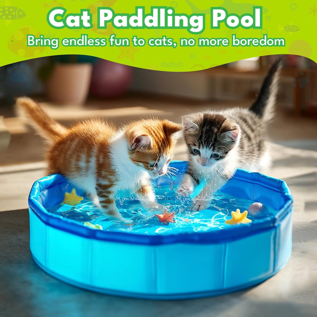 Faltbarer Katzenpool klein 30×10 cm blau Mini Planschbecken fuer Katzen