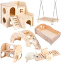 6x Hamster Holzspielzeug Set Haus Brücke Wippe Käfigzubehör