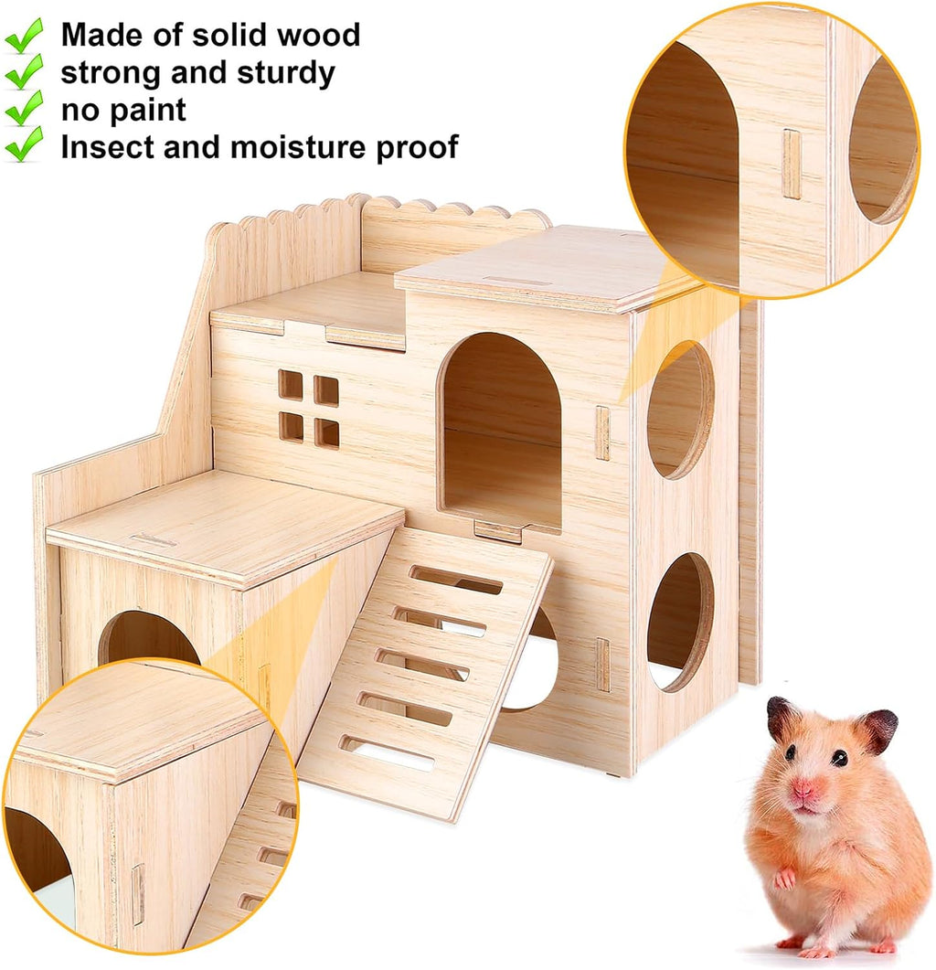 6x Hamster Holzspielzeug Set Haus Brücke Wippe Käfigzubehör