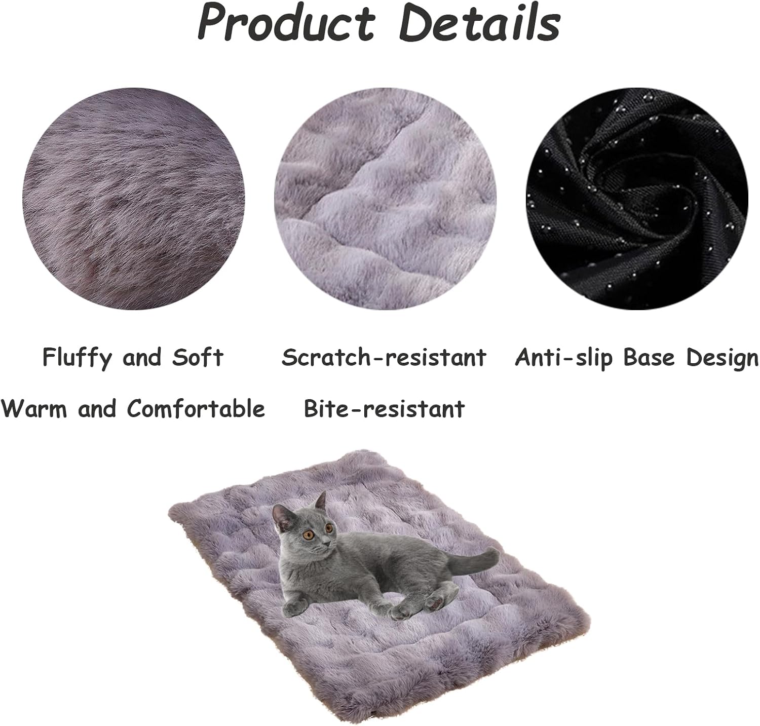Selbstwaermende Haustierdecke 60x45 cm, flauschig, rutschfest fuer Hund Katze