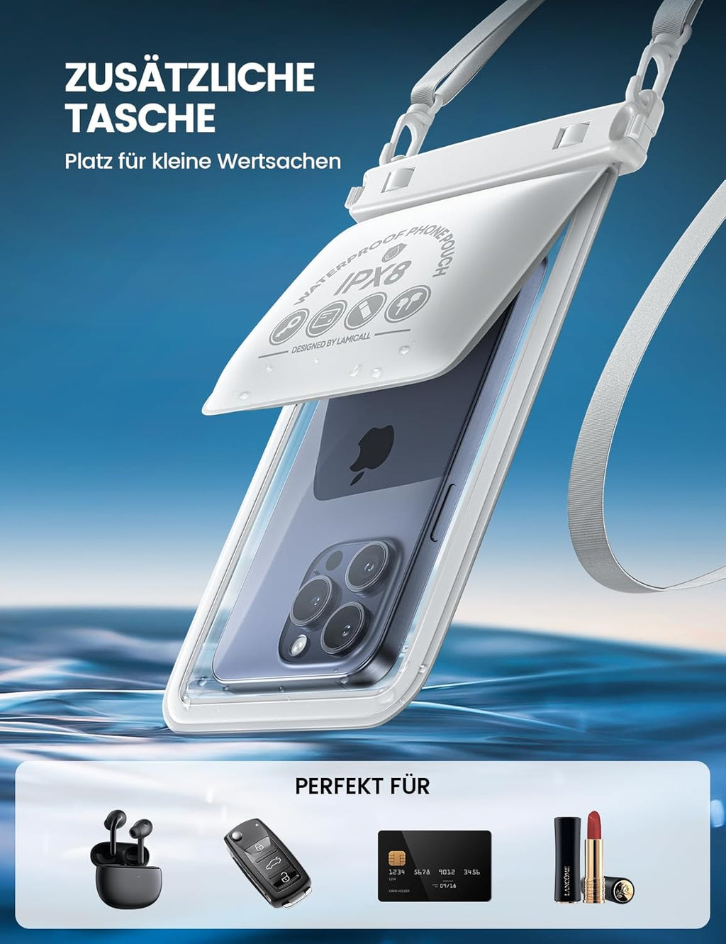 Lamicall IPX8 wasserdichte Handytasche mit doppelter Tasche bis 7,5