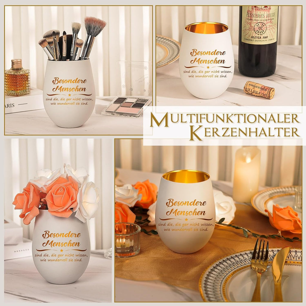 Teelichthalter Weiss mit Schrift "Ich liebe dich" Geschenk fuer Partnerin
