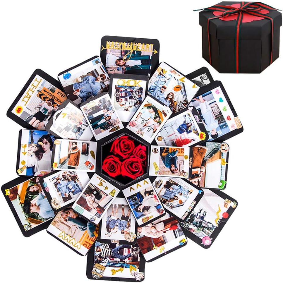 Explosion Box Geschenk mit Fotoalbum Scrapbook fuer Geburtstag und Hochzeit