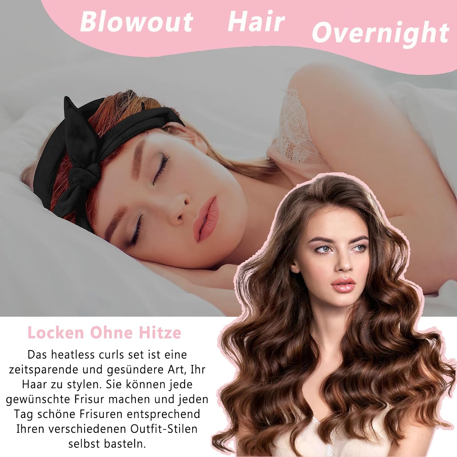 Heatless Curls Lockenwickler schwarz - Locken ohne Hitze ueber Nacht DIY Curler