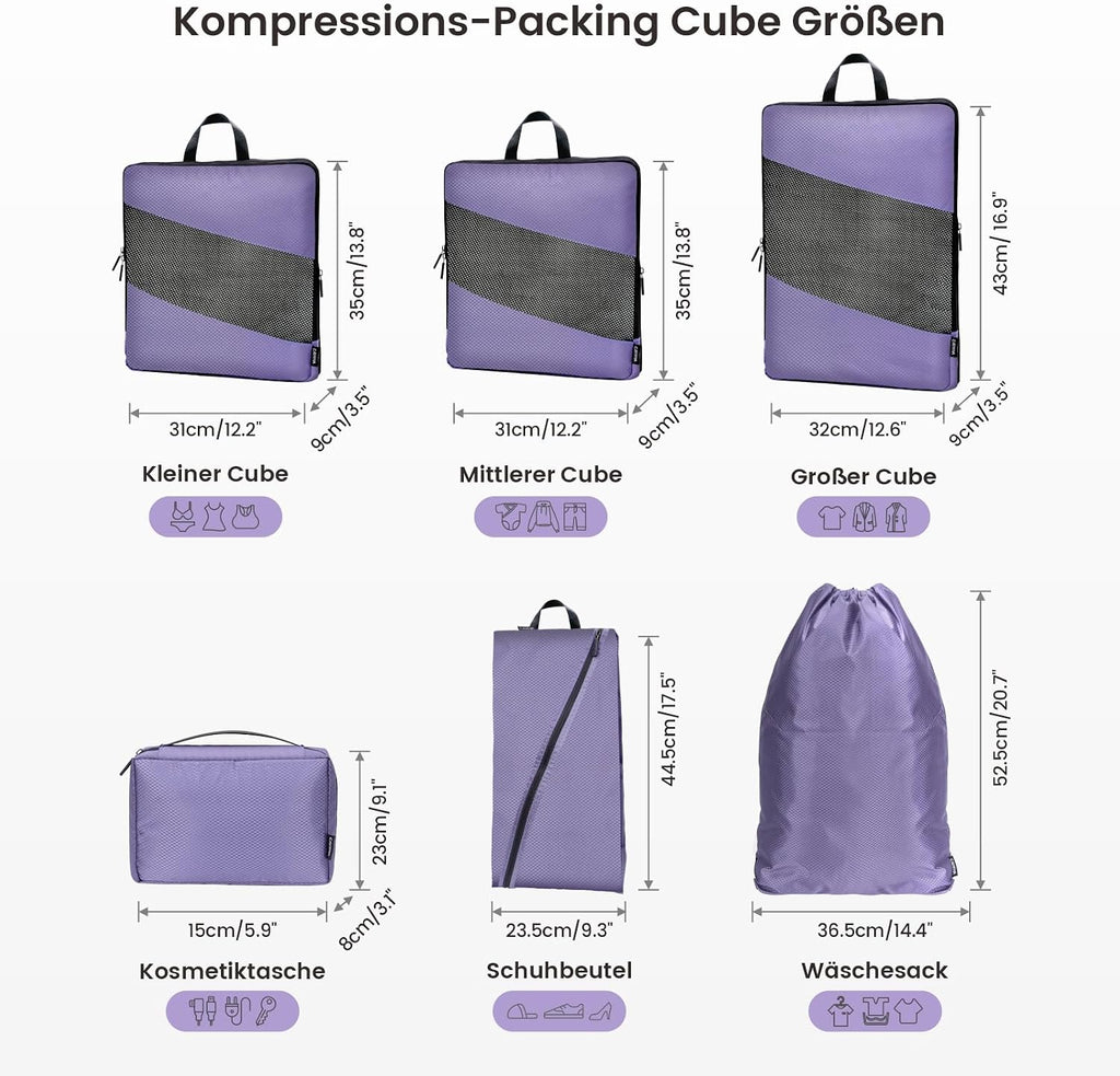 6er Kompressions Packing Cubes Koffer Reise Organizer Set