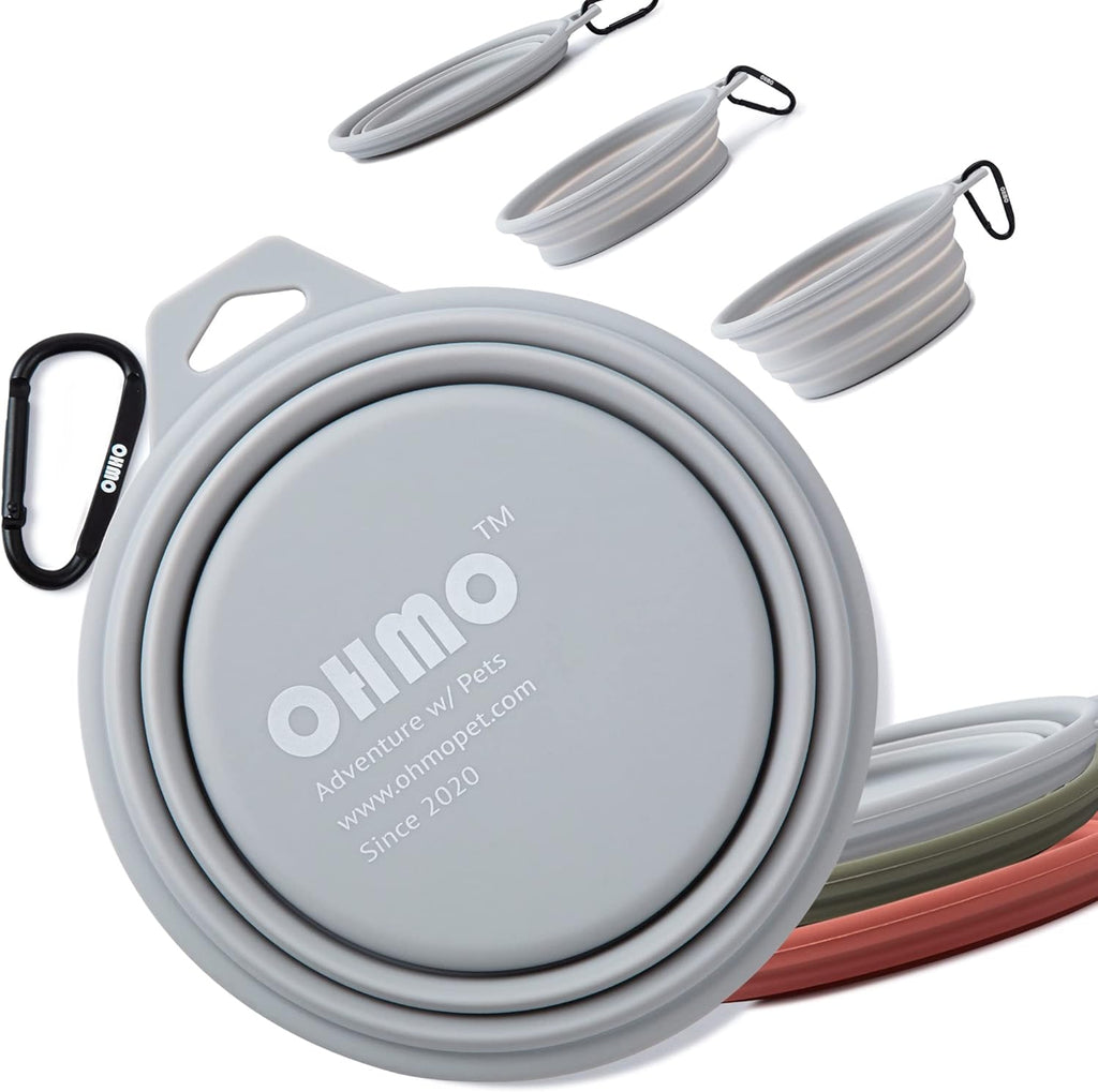 OHMO faltbarer Silikon Hundenapf, 2er Set Blau & Beige, tragbar