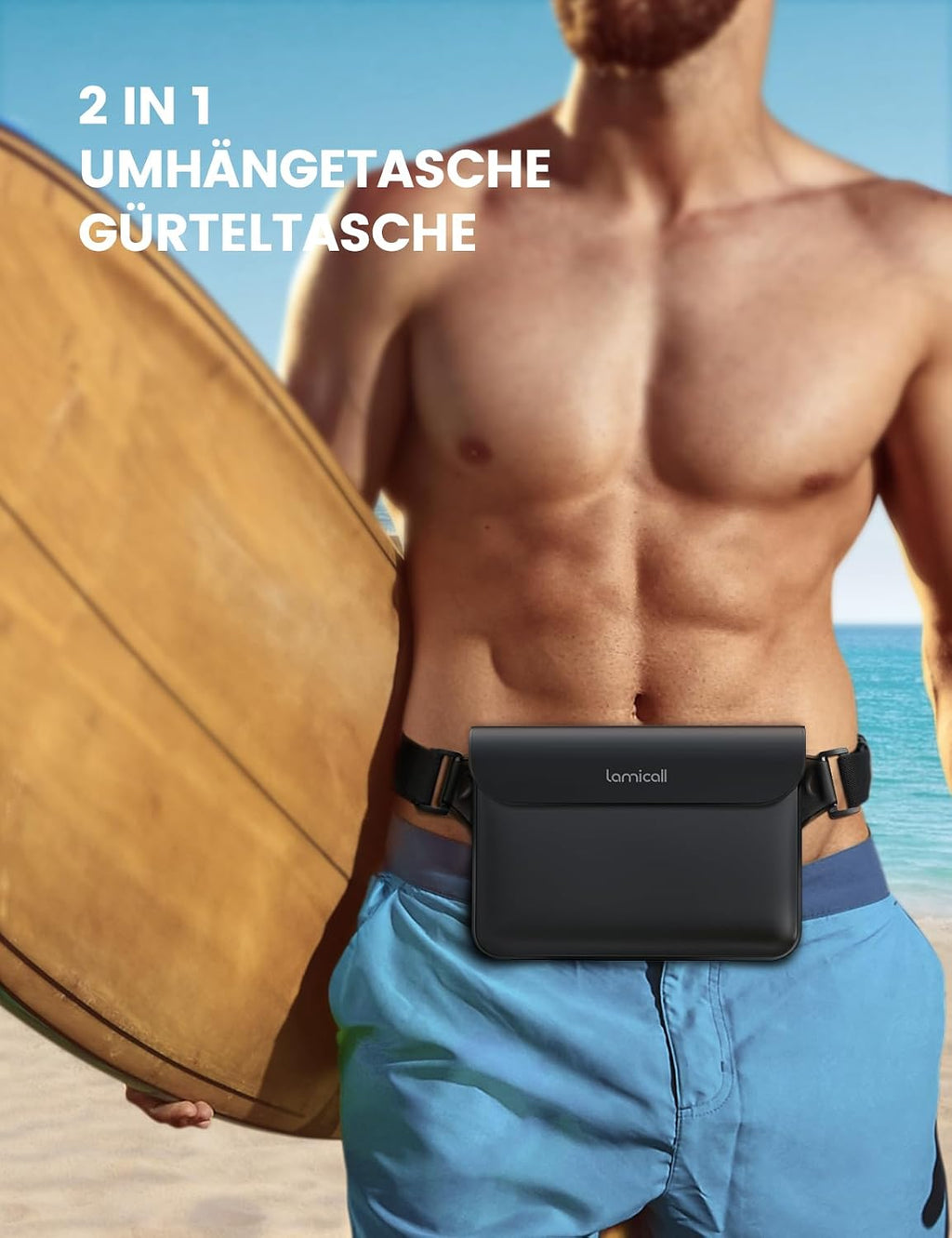 Lamicall wasserdichte Bauchtasche IPX8 mit verstellbarem Band, 2er Set Schwarz