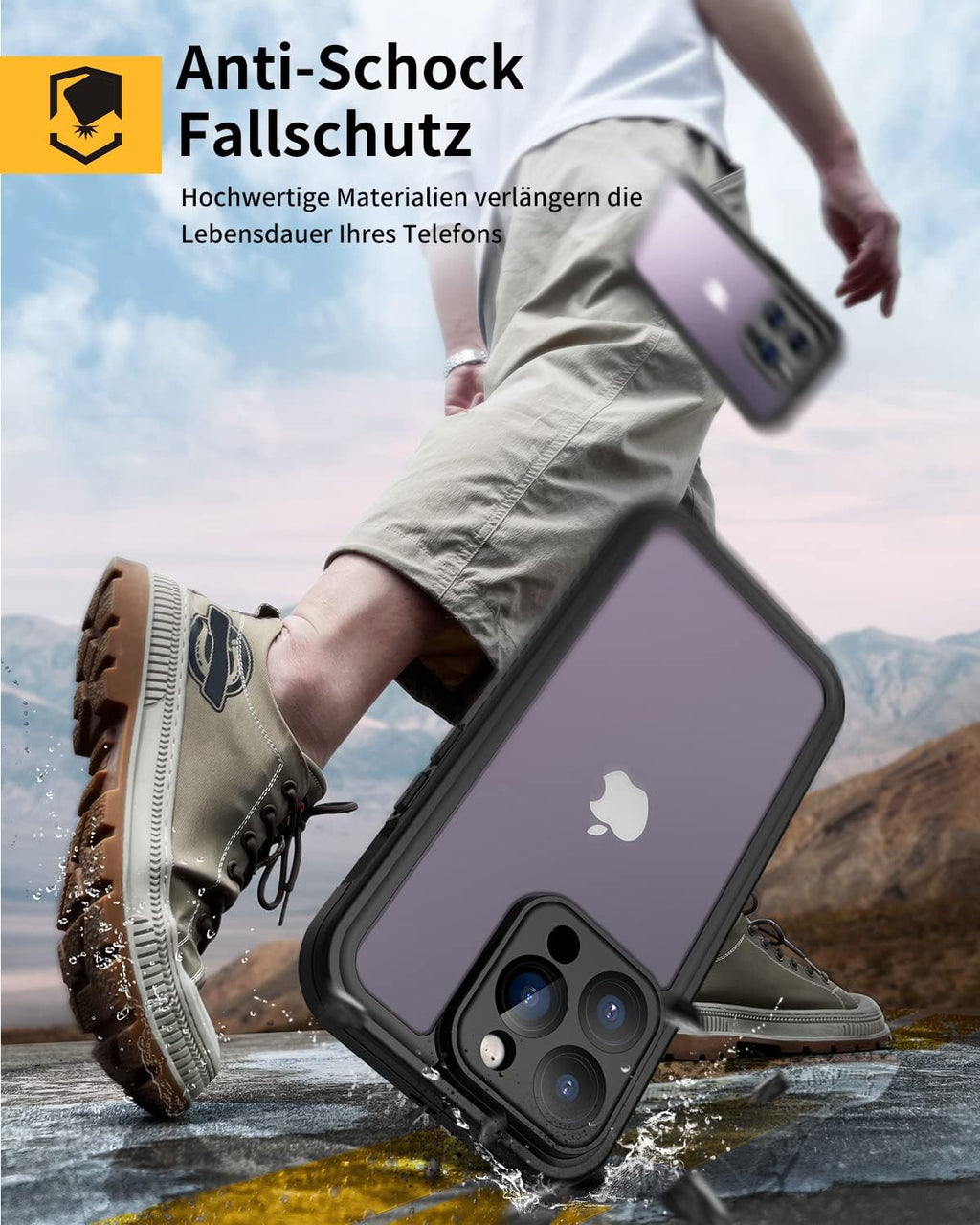 Lanhiem iPhone 15 Huelle IP68 Wasserdicht 360° Ganzkoerper Schutz Stossfest Schwarz