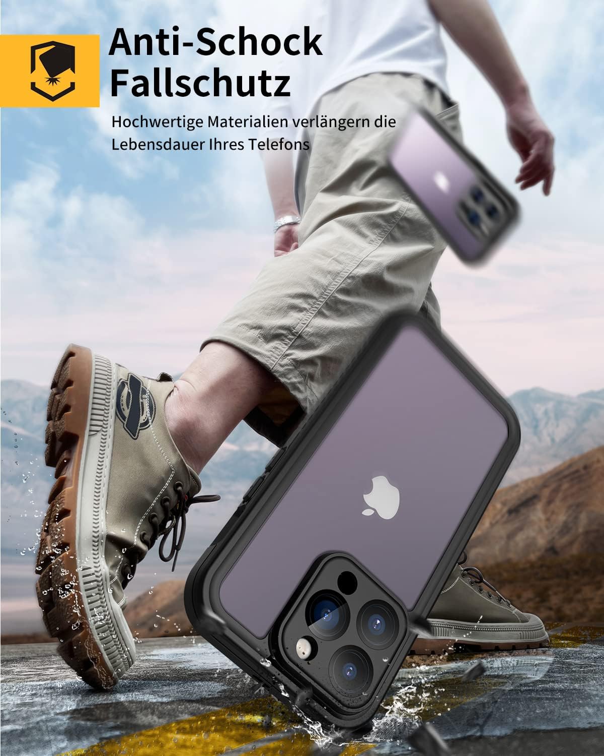 Lanhiem iPhone 15 Huelle IP68 Wasserdicht 360° Ganzkoerper Schutz Stossfest Schwarz