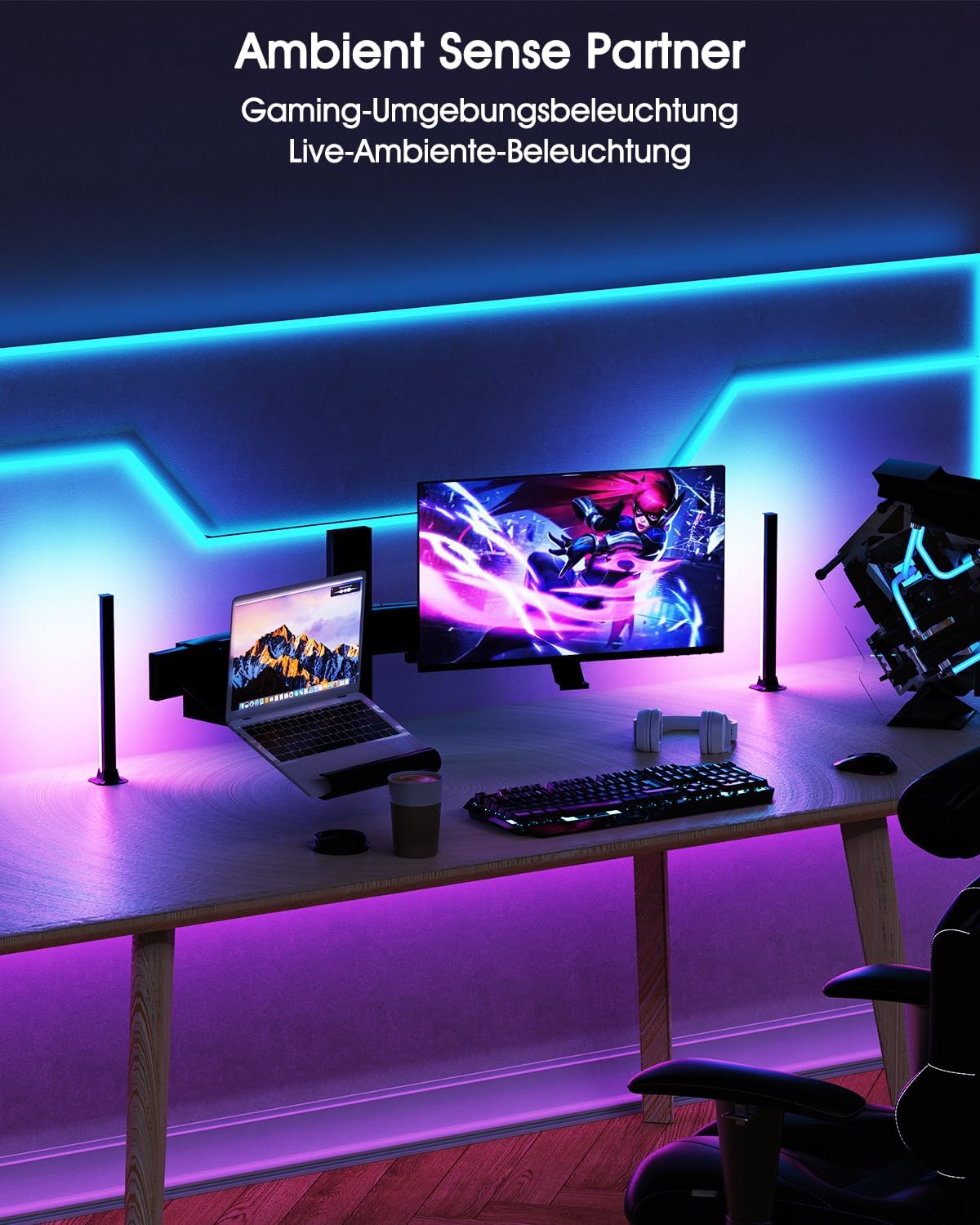 LED RGB Lightbar 2 Stueck 32 cm USB Ambient TV Beleuchtung mit Fernbedienung
