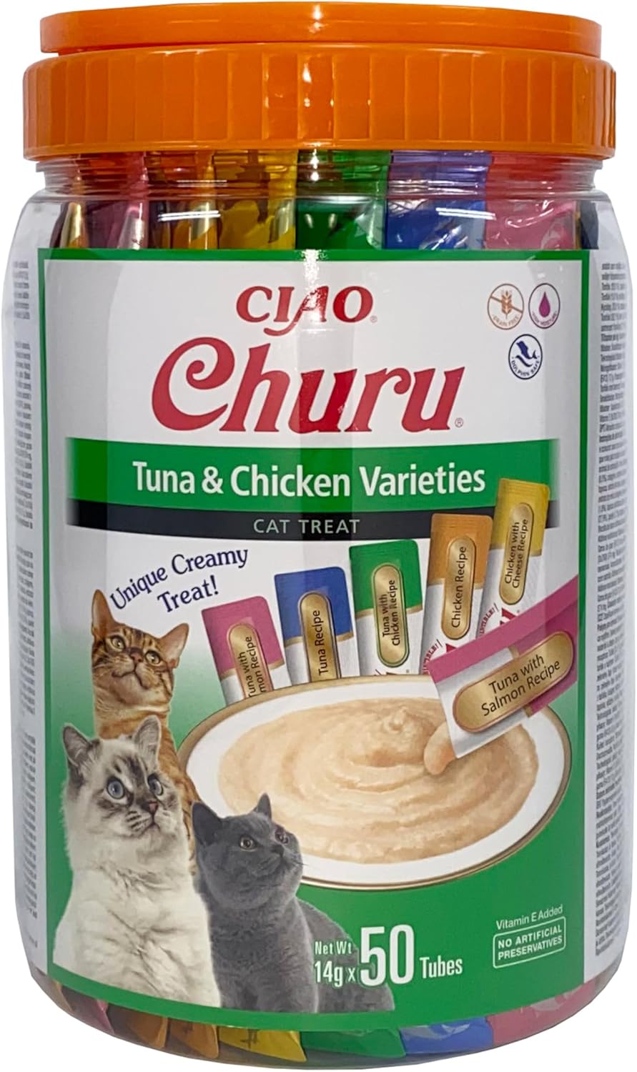 INABA Churu Puree Katzenleckerlis Variety Box 50 x Thunfisch Huhn