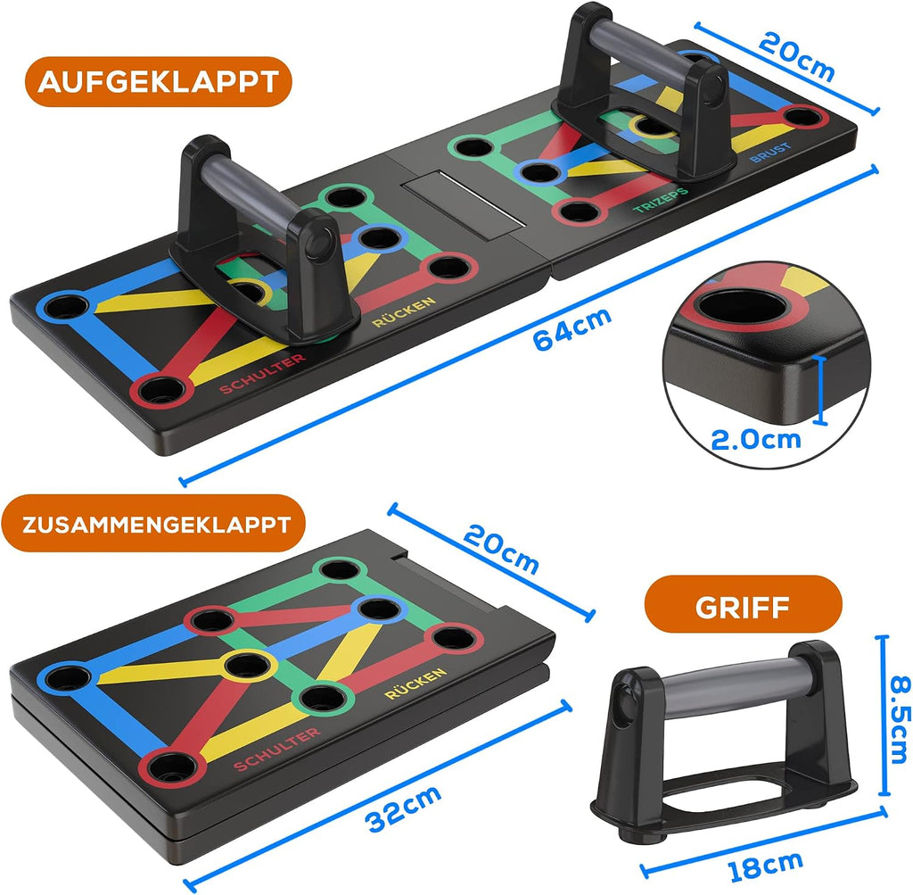 ALPHASKIN Push Up Board klappbar 12-in-1 mit Anti-Rutsch Griffen Brust Schulter