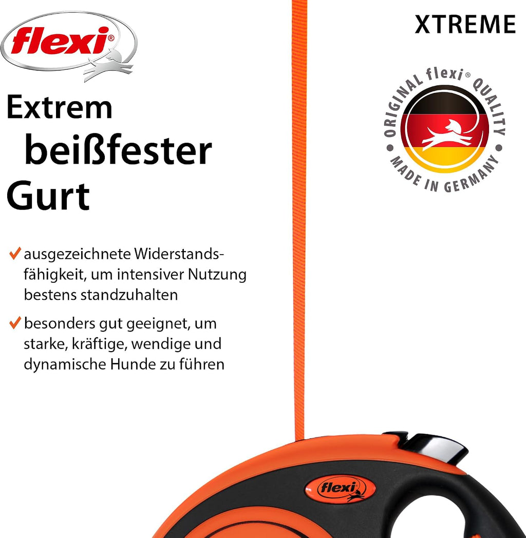 flexi Xtreme L Gurt-Rollleine 8 m fuer Hunde bis schwarz/orange 3m-8m
