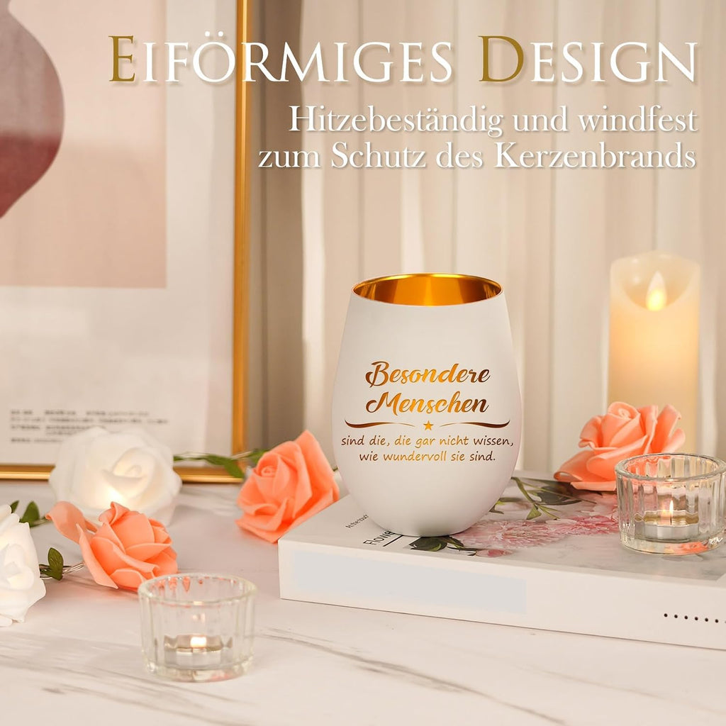 Teelichthalter Weiss mit Schrift "Ich liebe dich" Geschenk fuer Partnerin