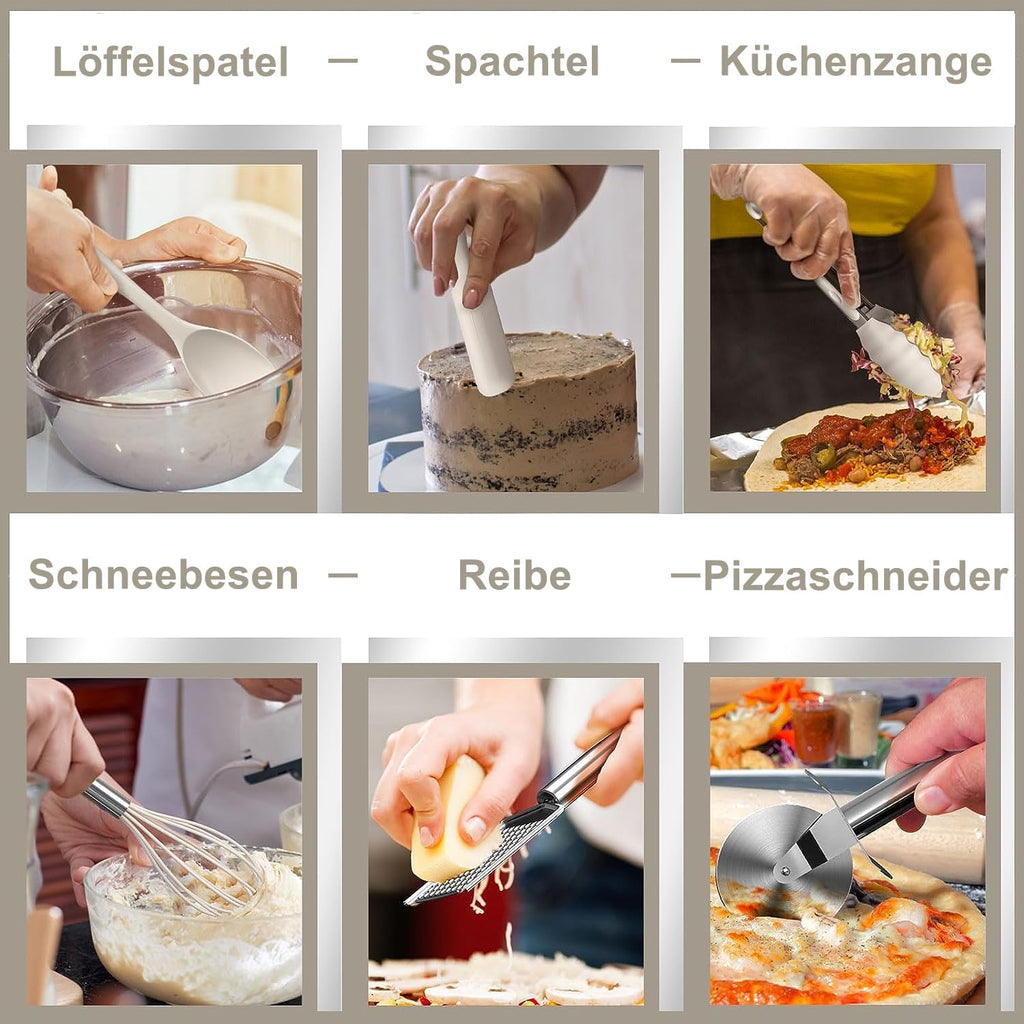 Silikon Kuechenhelfer Set 43-teilig schwarz hitzebestaendig mit Halter
