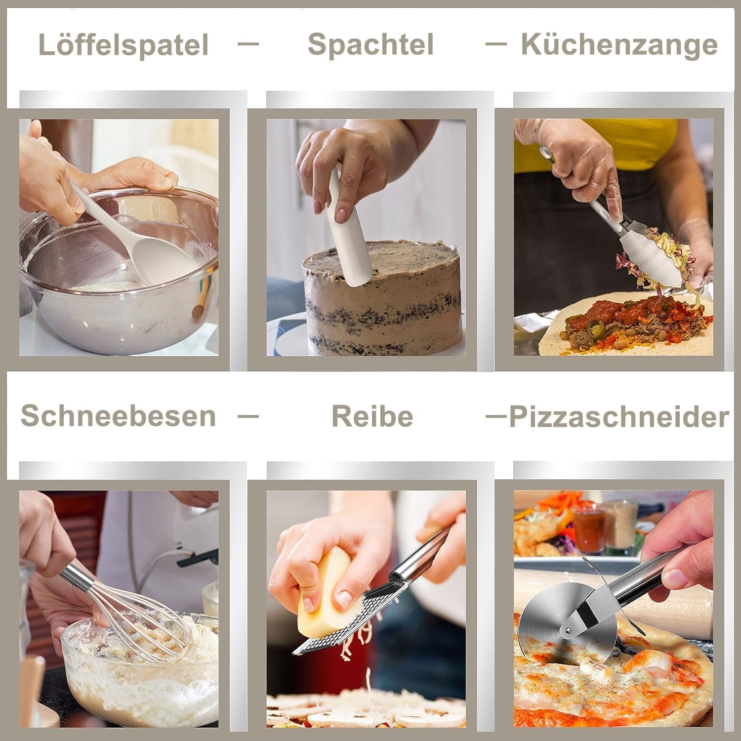 Silikon Kuechenhelfer Set 43-teilig schwarz hitzebestaendig mit Halter