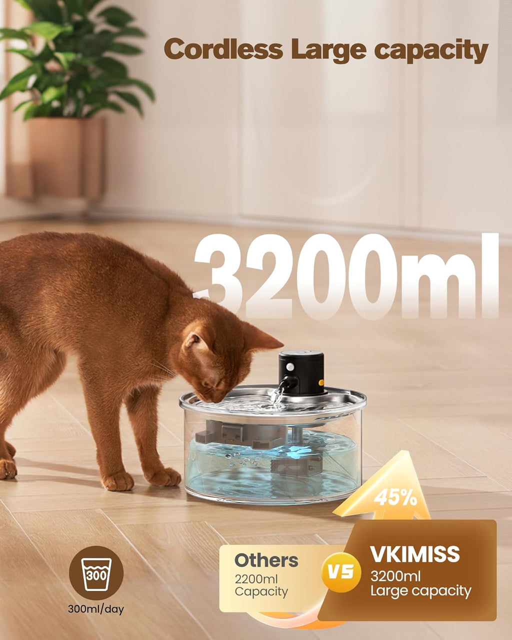 Kabelloser Katzenbrunnen mit Bewegungsmelder Akku Sensor Edelstahl Trinkbe