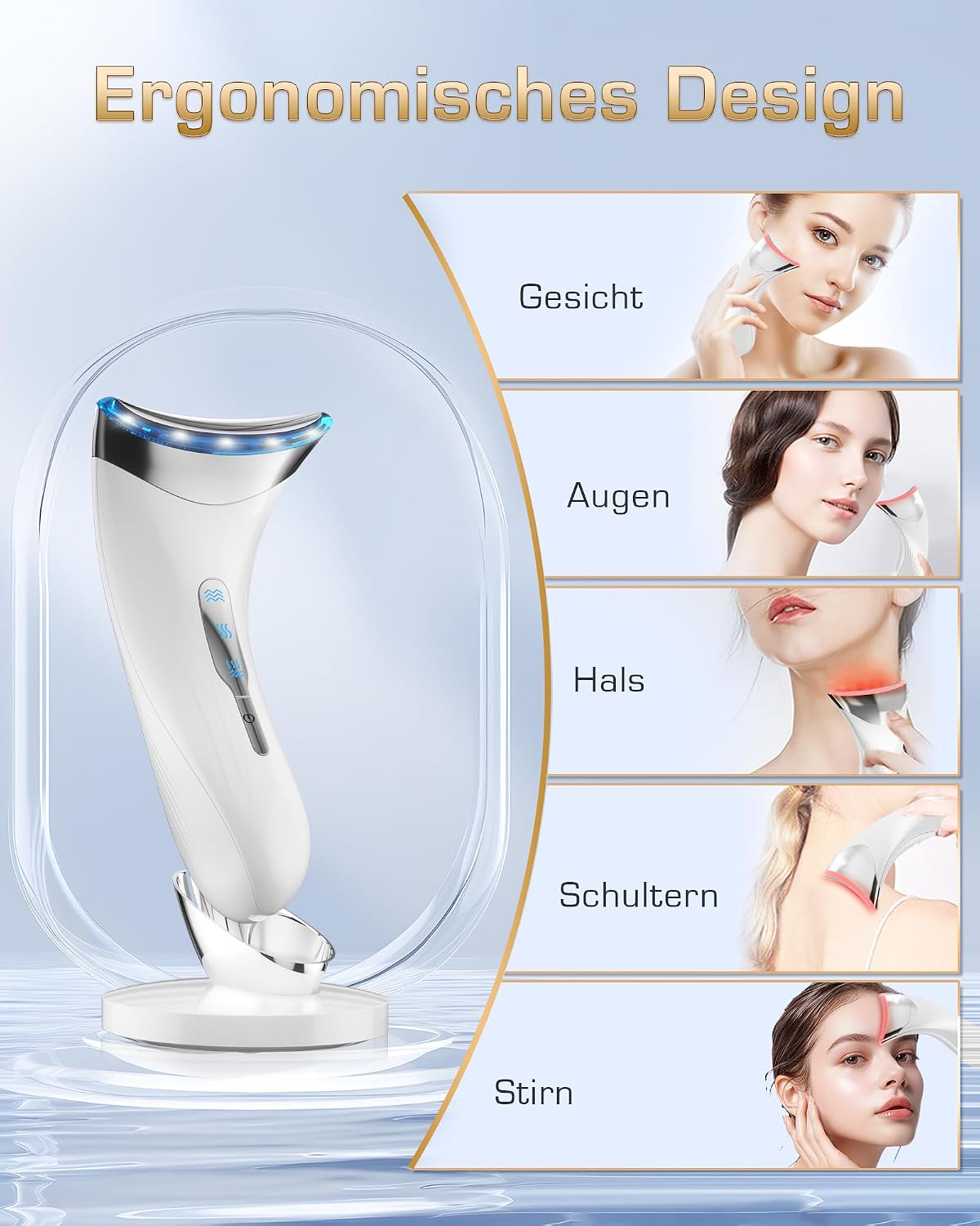 EMS Gesichtsmassagegeraet mit LED Lifting und Waerme 45°C Anti-Falten