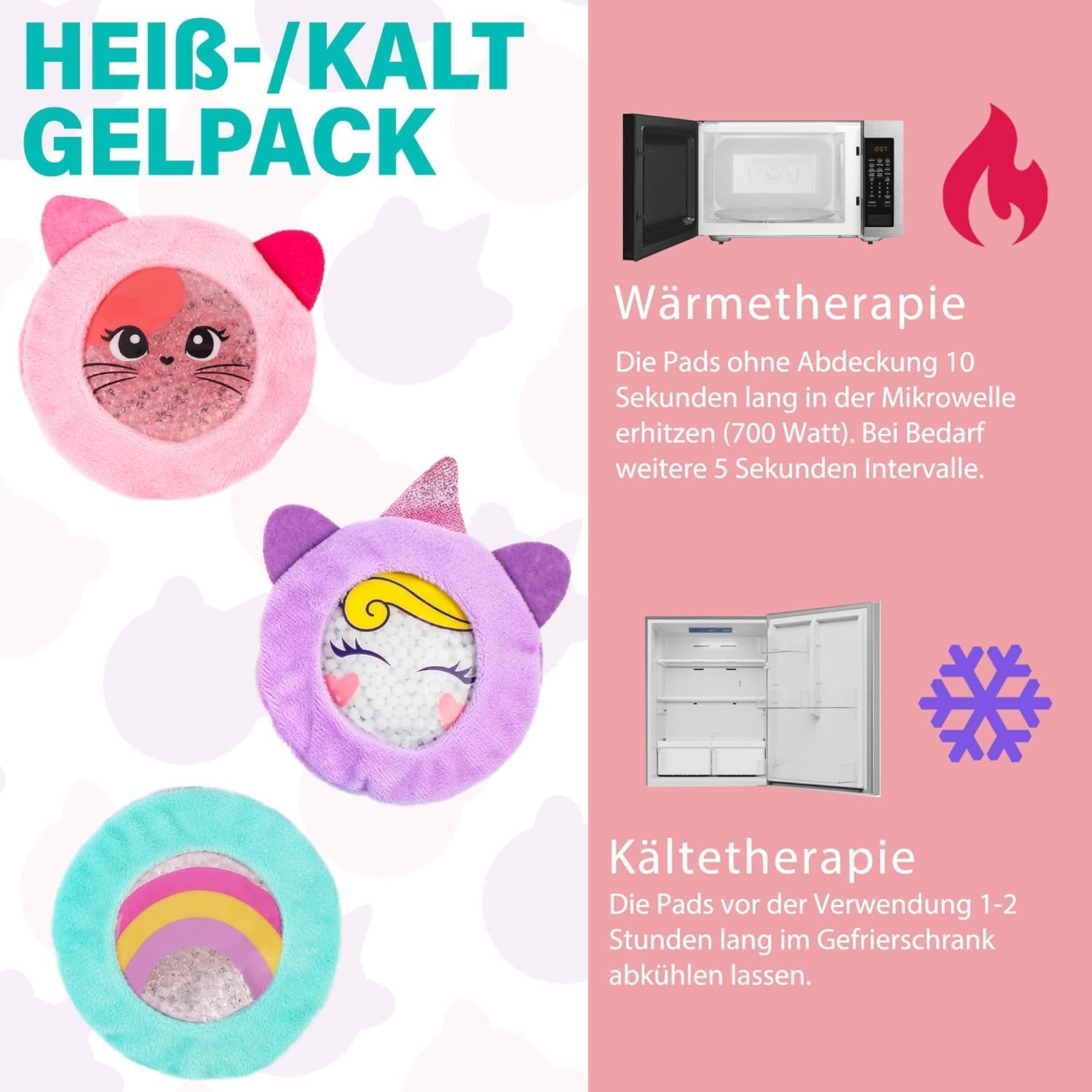 LotFancy Gel Kuehlakkus fuer Kinder 3er Set mit Stoffhuelle Kalt/Warm
