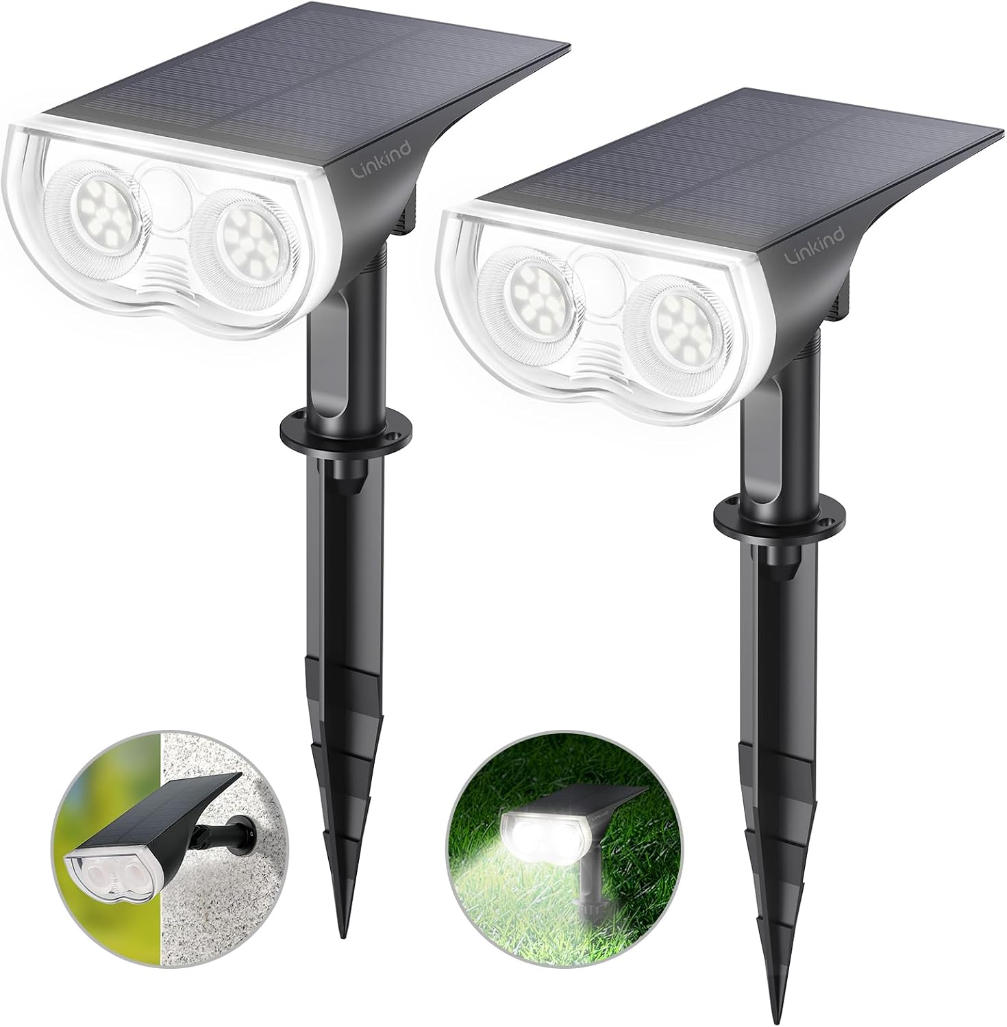 Linkind Solarlampe farbig RGBW Dusk-to-Dawn 22-LED Gartenleuchte IP65, 4er Set