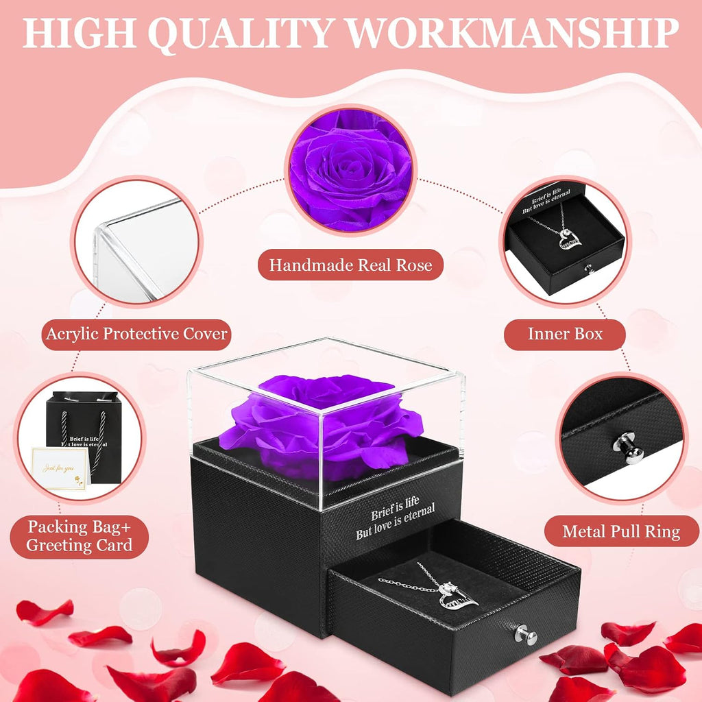 Ewige Rose Geschenkbox fuer Frauen mit I Love You Halskette Schmuckset