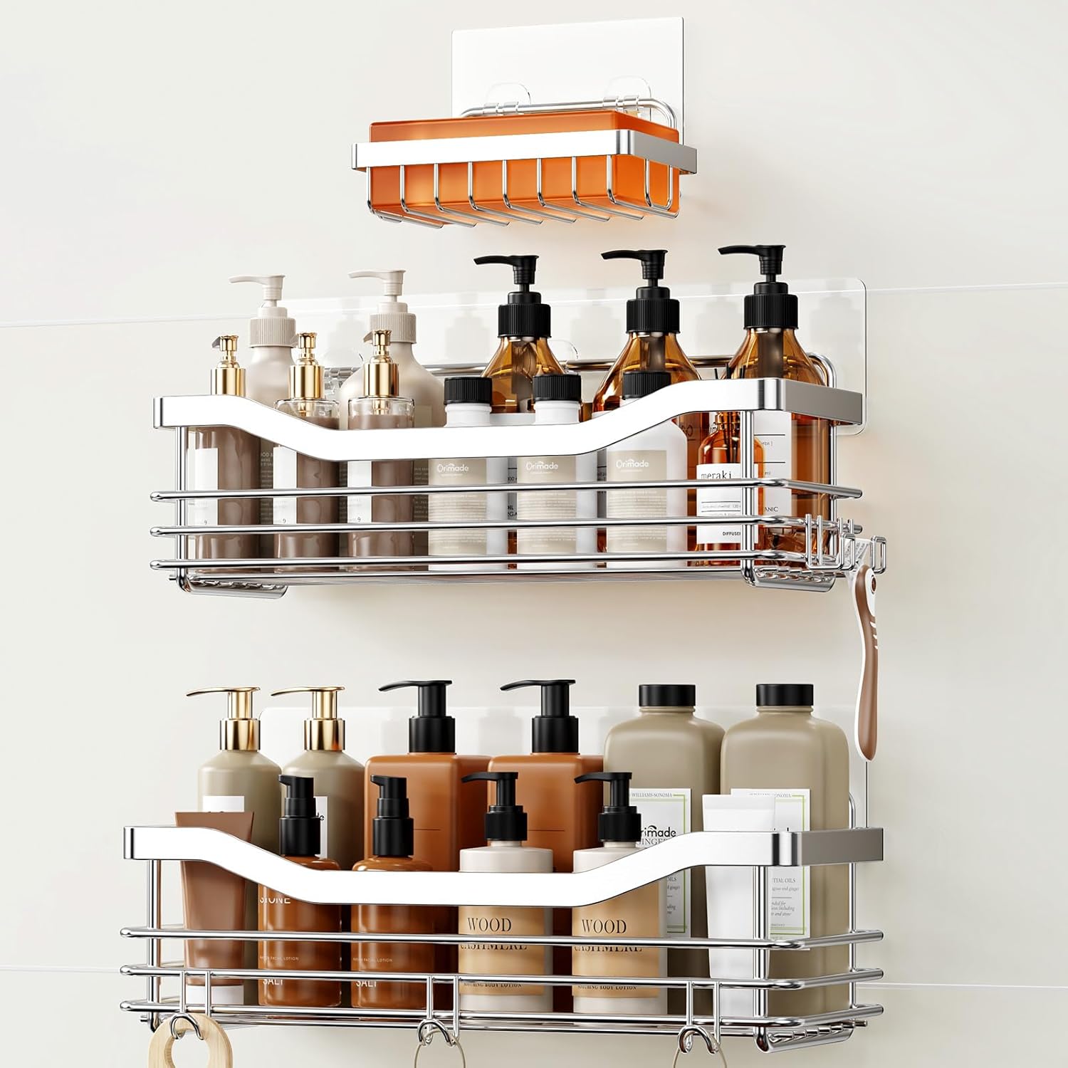 Orimade Duschregal Edelstahl zum Kleben Ohne Bohren 2er Set