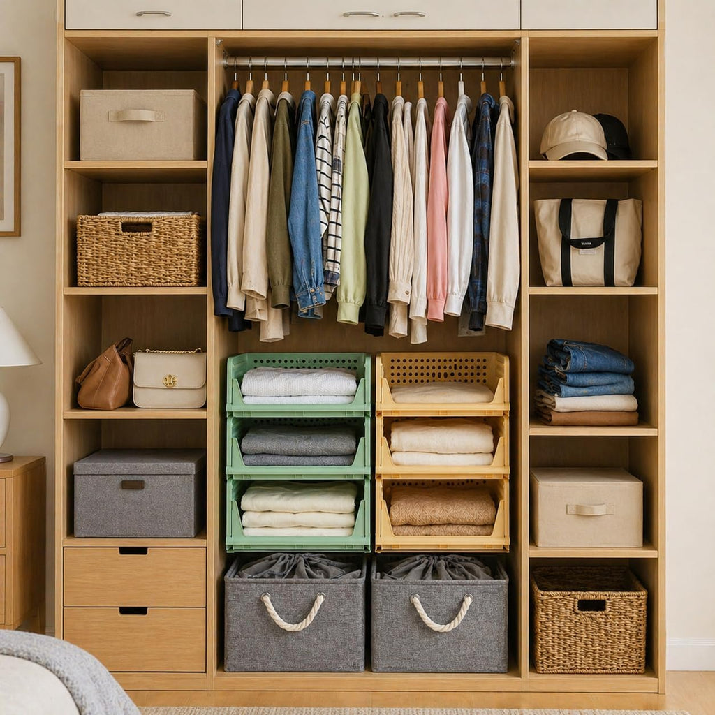 4er Set Stapelboxen Kleiderschrank Organizer Kunststoff Grau RMAN