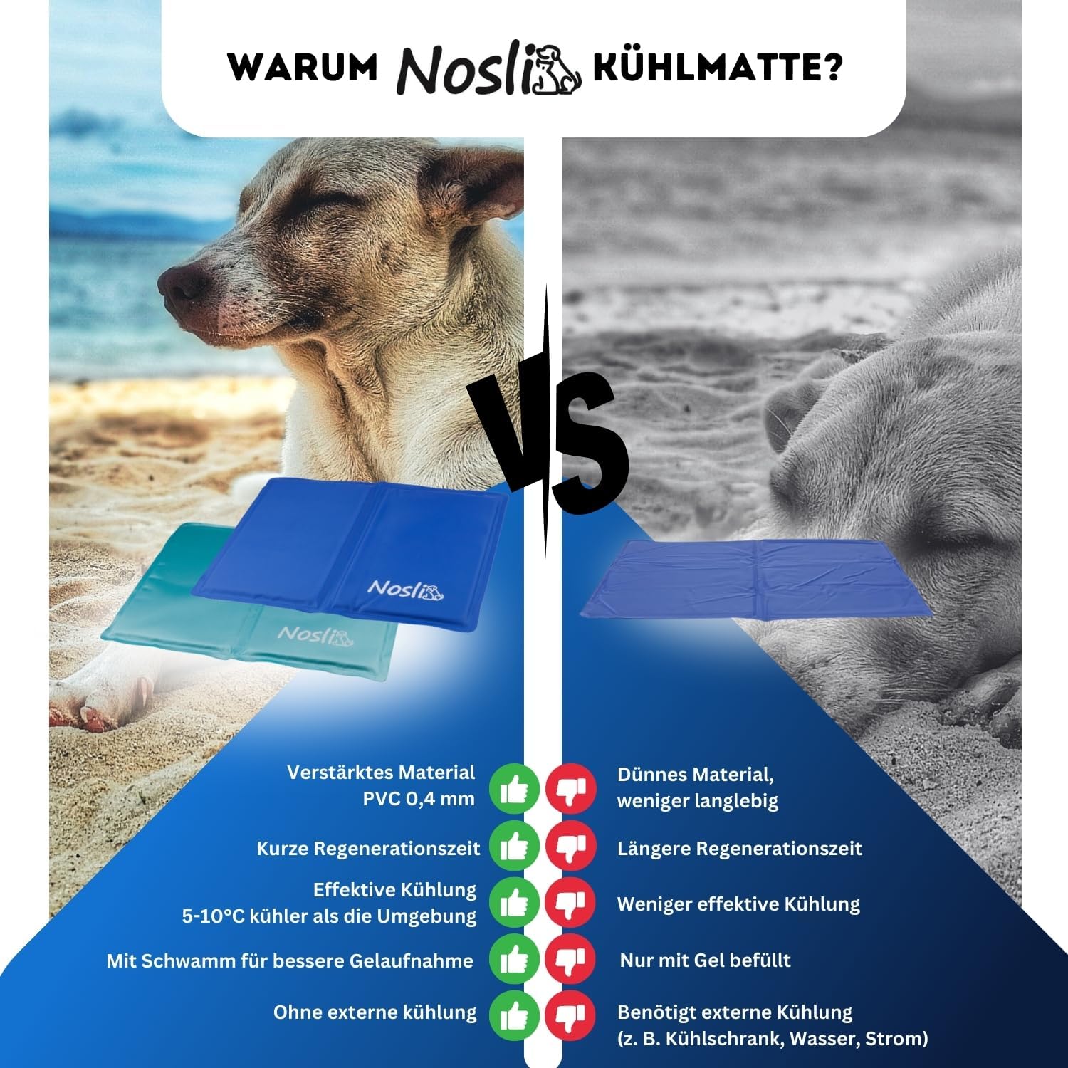 Nosli Kuehlmatte Hund Katze Mensch verschiedene Groessen selbstkuehlend Gel