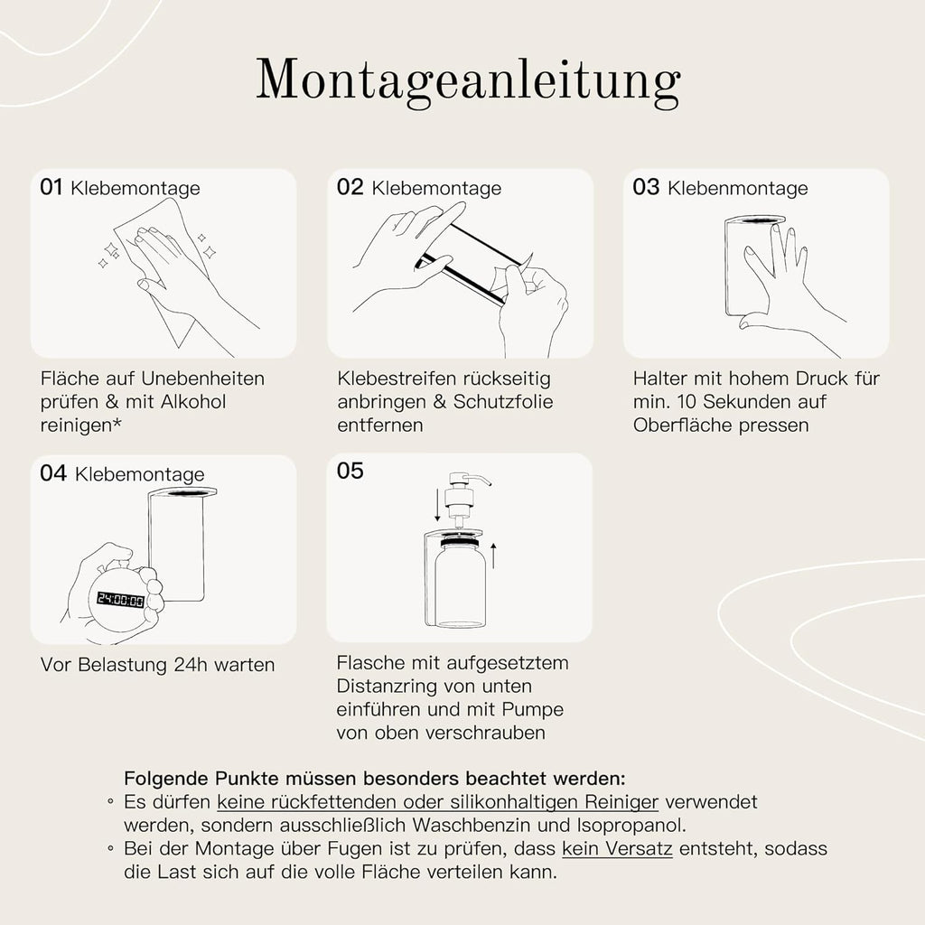 Designfabrik Hamburg Glas-Seifenspender mit selbstklebender Wandhalterung