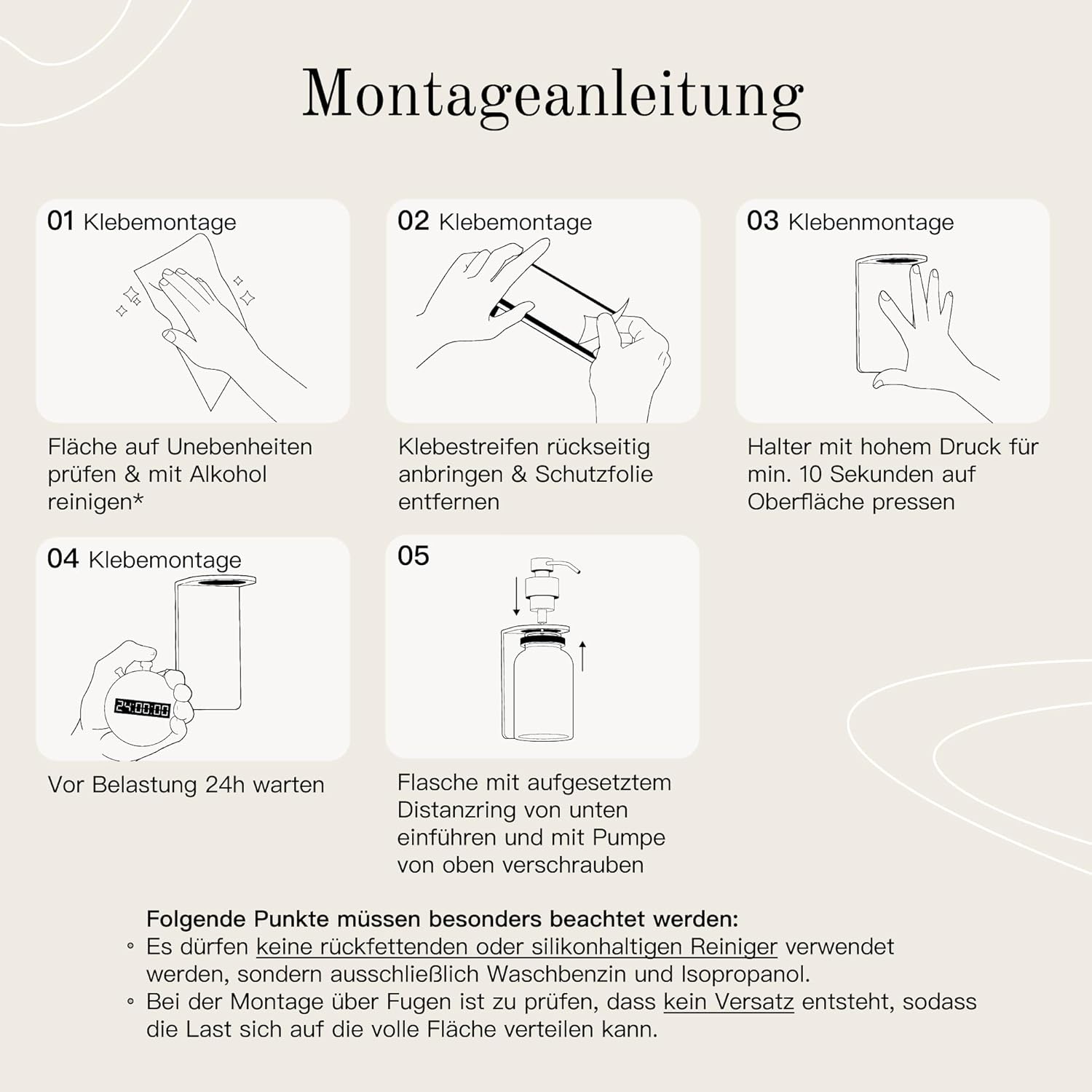 Designfabrik Hamburg Glas-Seifenspender mit selbstklebender Wandhalterung