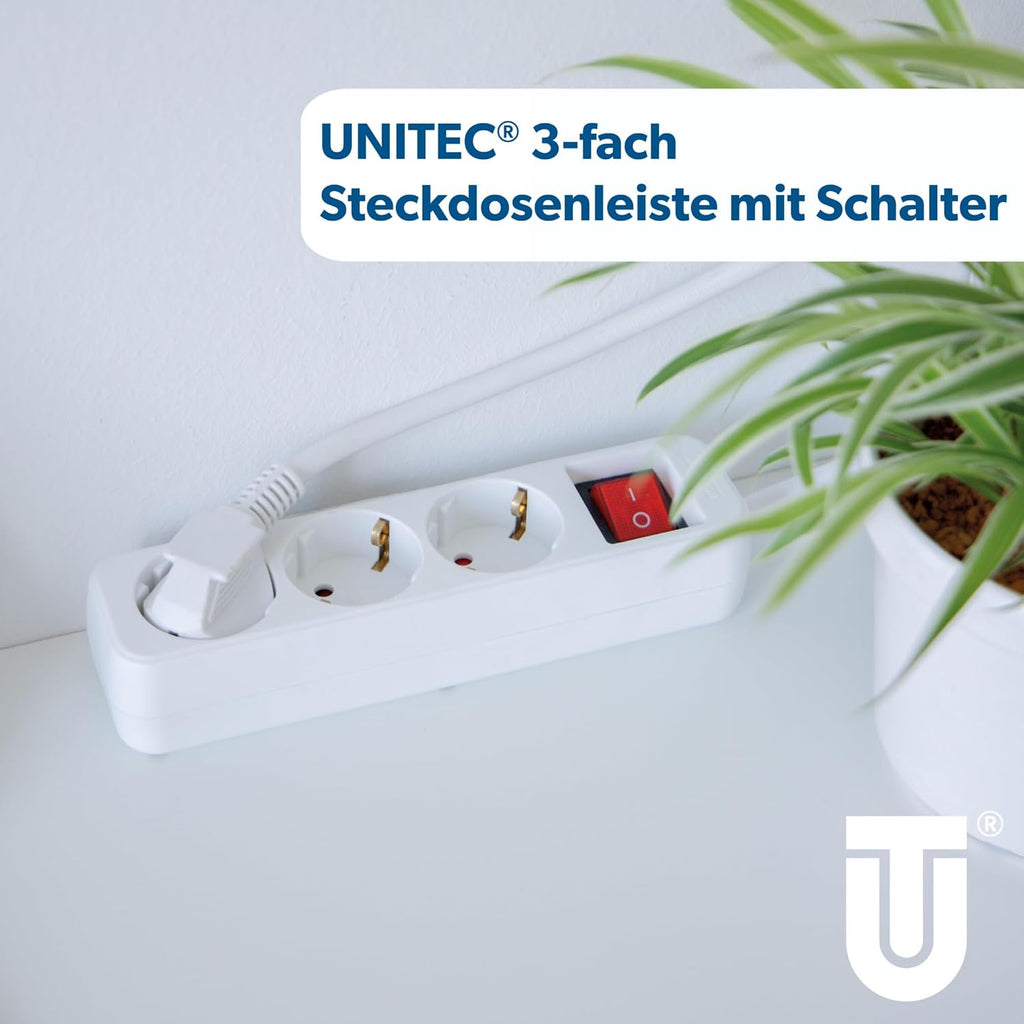 UNITEC Tischsteckdose 3‑fach mit Schalter 1,4 m Kabel Weiss